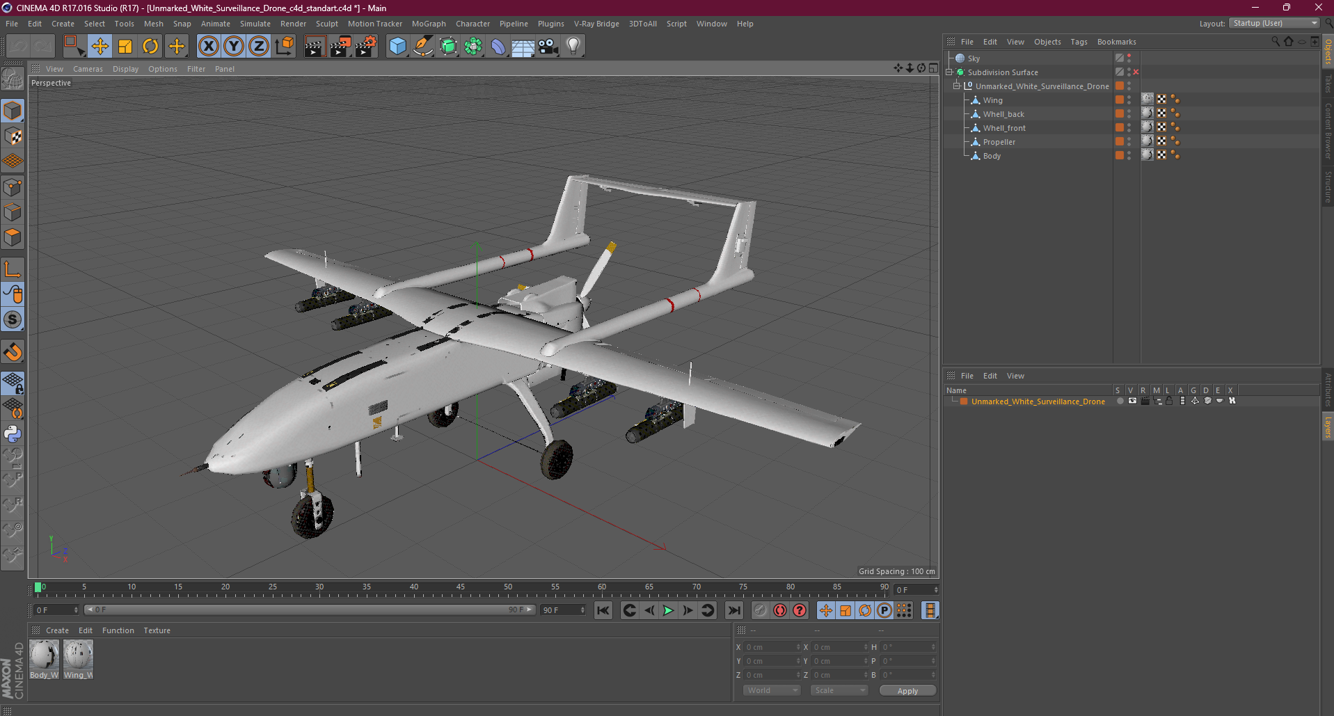 3D Unmarked White Surveillance Drone model