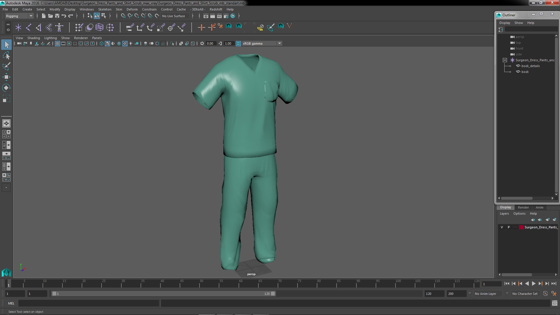 3D model Surgeon Dress Pants and Shirt Scrub