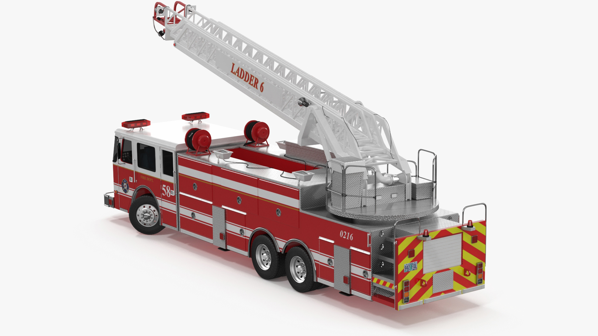 Rear Mount Ladder Fire Truck Rigged for Maya 3D model