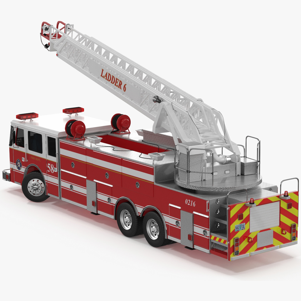 Rear Mount Ladder Fire Truck Rigged for Maya 3D model