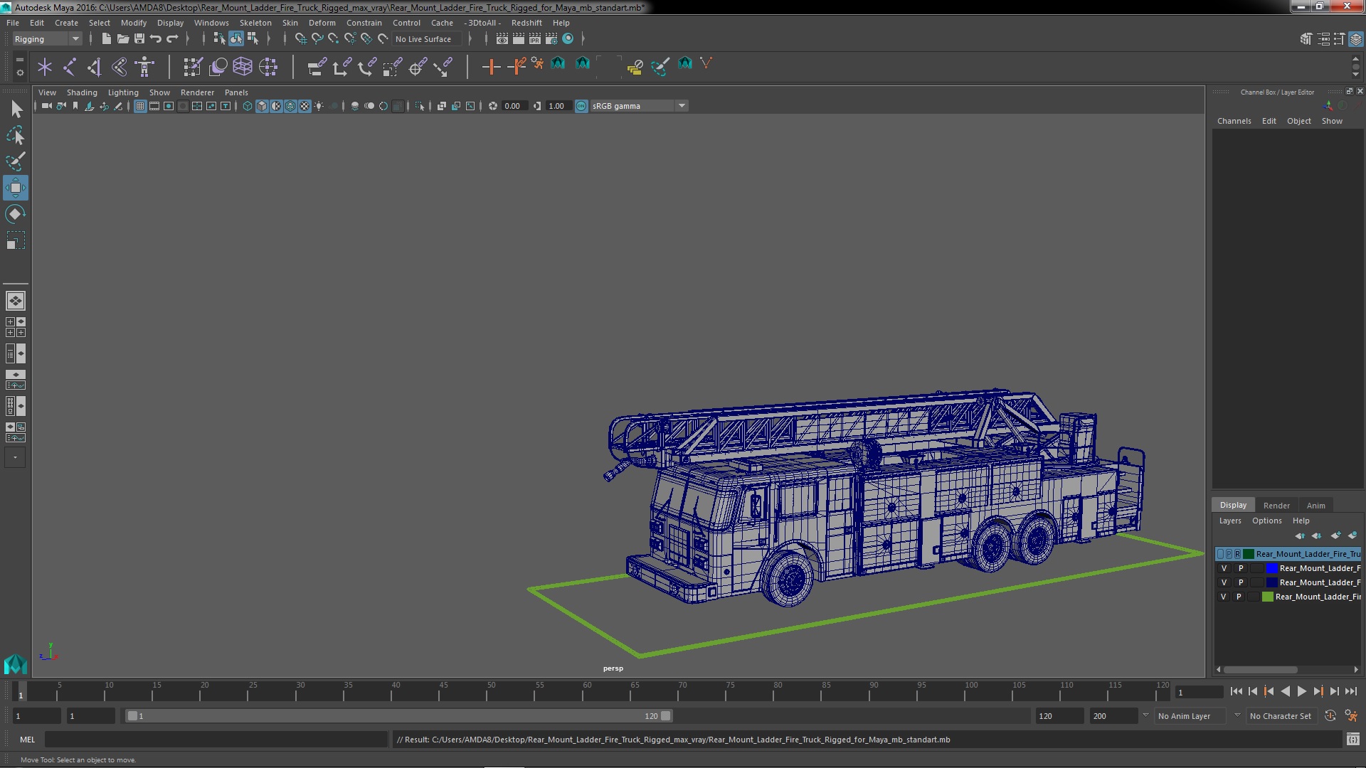 Rear Mount Ladder Fire Truck Rigged for Maya 3D model