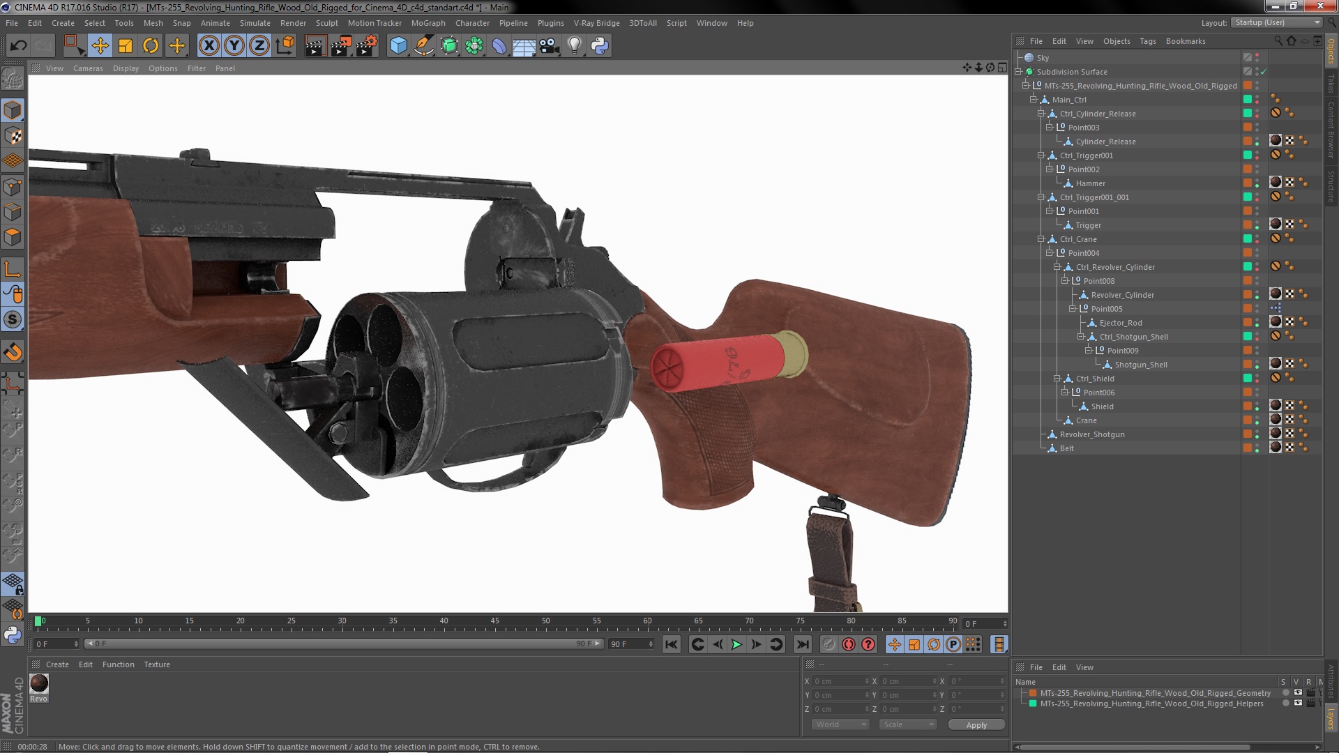 3D MTs-255 Revolving Hunting Rifle Wood Old Rigged for Cinema 4D