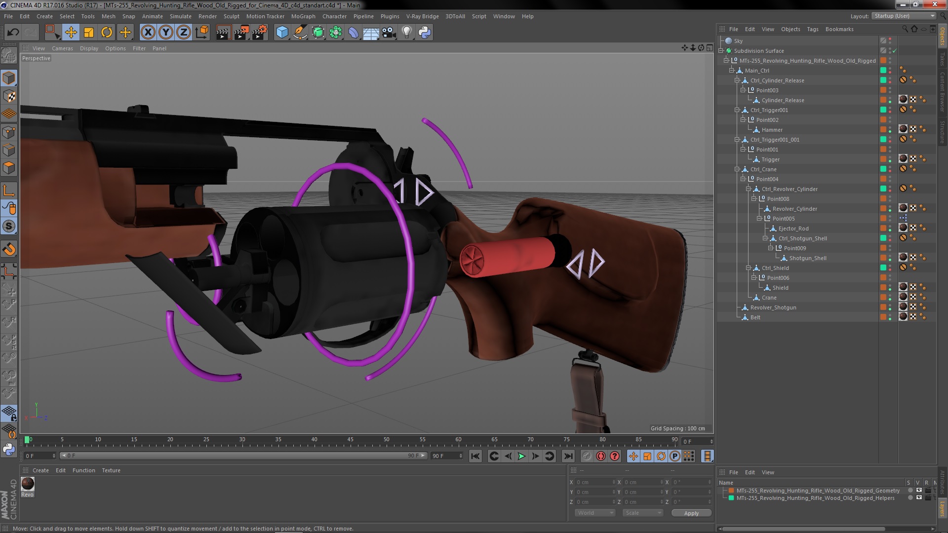 3D MTs-255 Revolving Hunting Rifle Wood Old Rigged for Cinema 4D