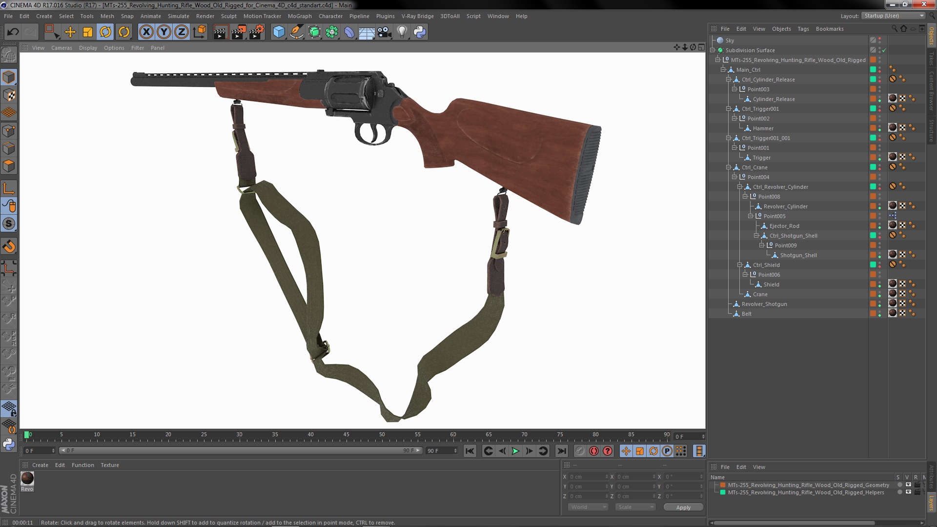3D MTs-255 Revolving Hunting Rifle Wood Old Rigged for Cinema 4D