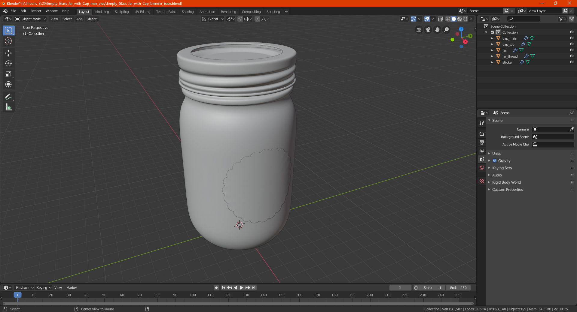 Empty Glass Jar with Cap 3D model