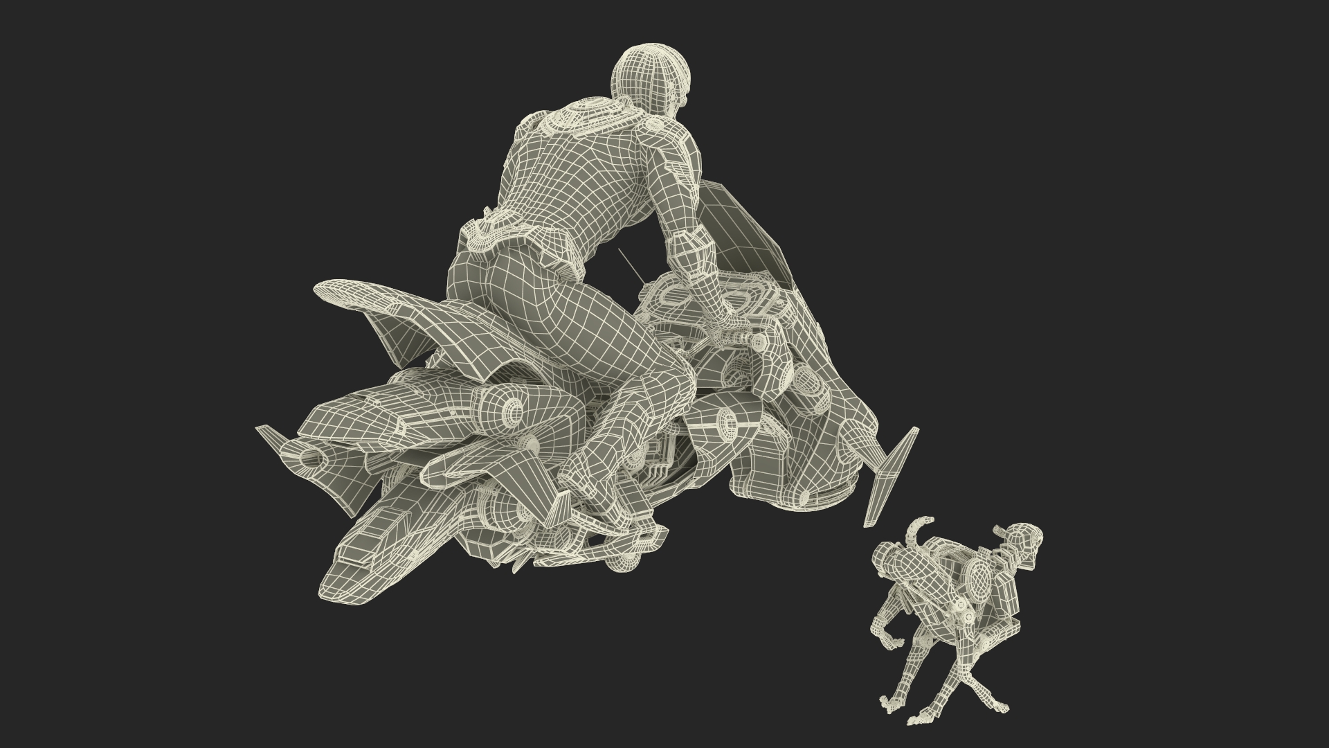 Sci Fi Police Pilot on Hoverbike with Robot Dog 3D