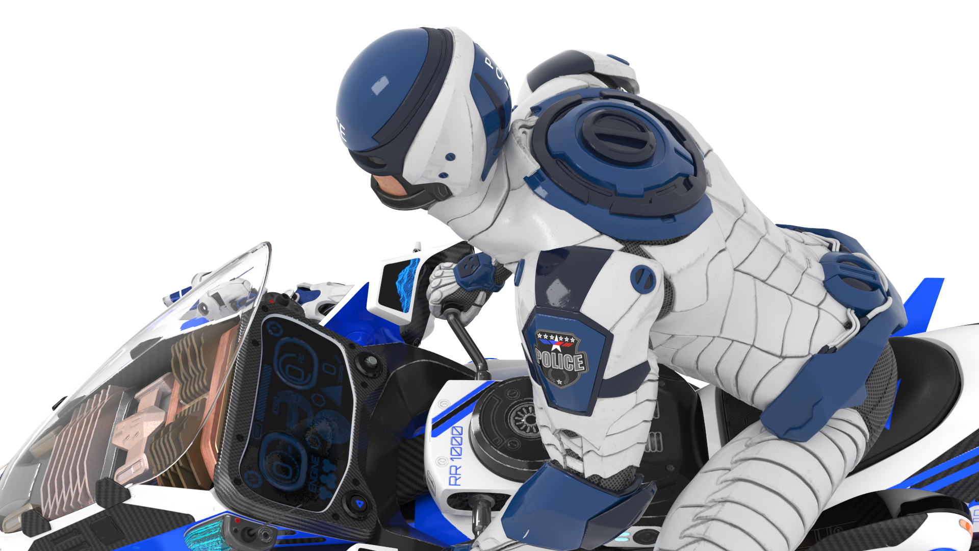 Sci Fi Police Pilot on Hoverbike with Robot Dog 3D