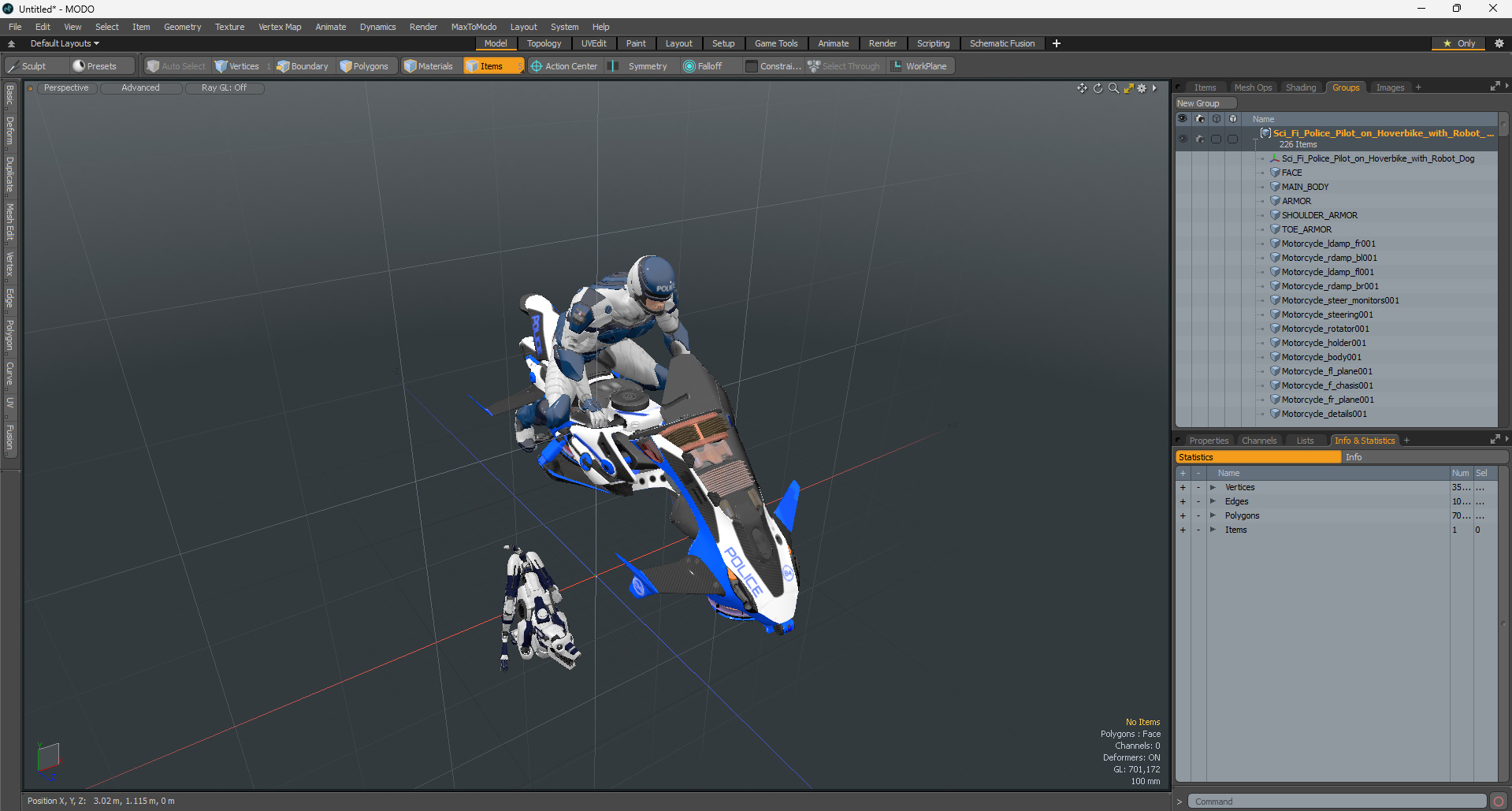 Sci Fi Police Pilot on Hoverbike with Robot Dog 3D