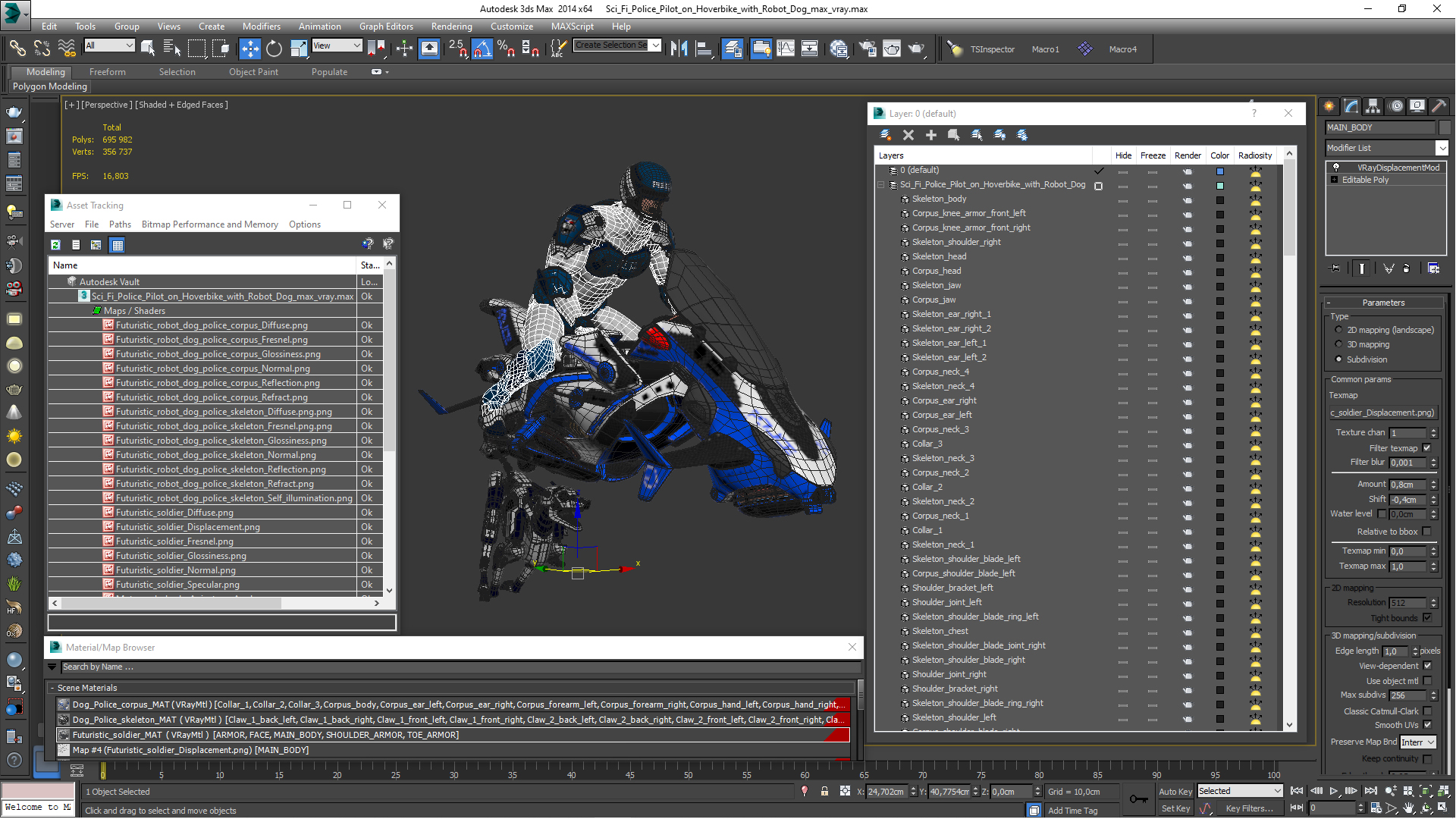 Sci Fi Police Pilot on Hoverbike with Robot Dog 3D