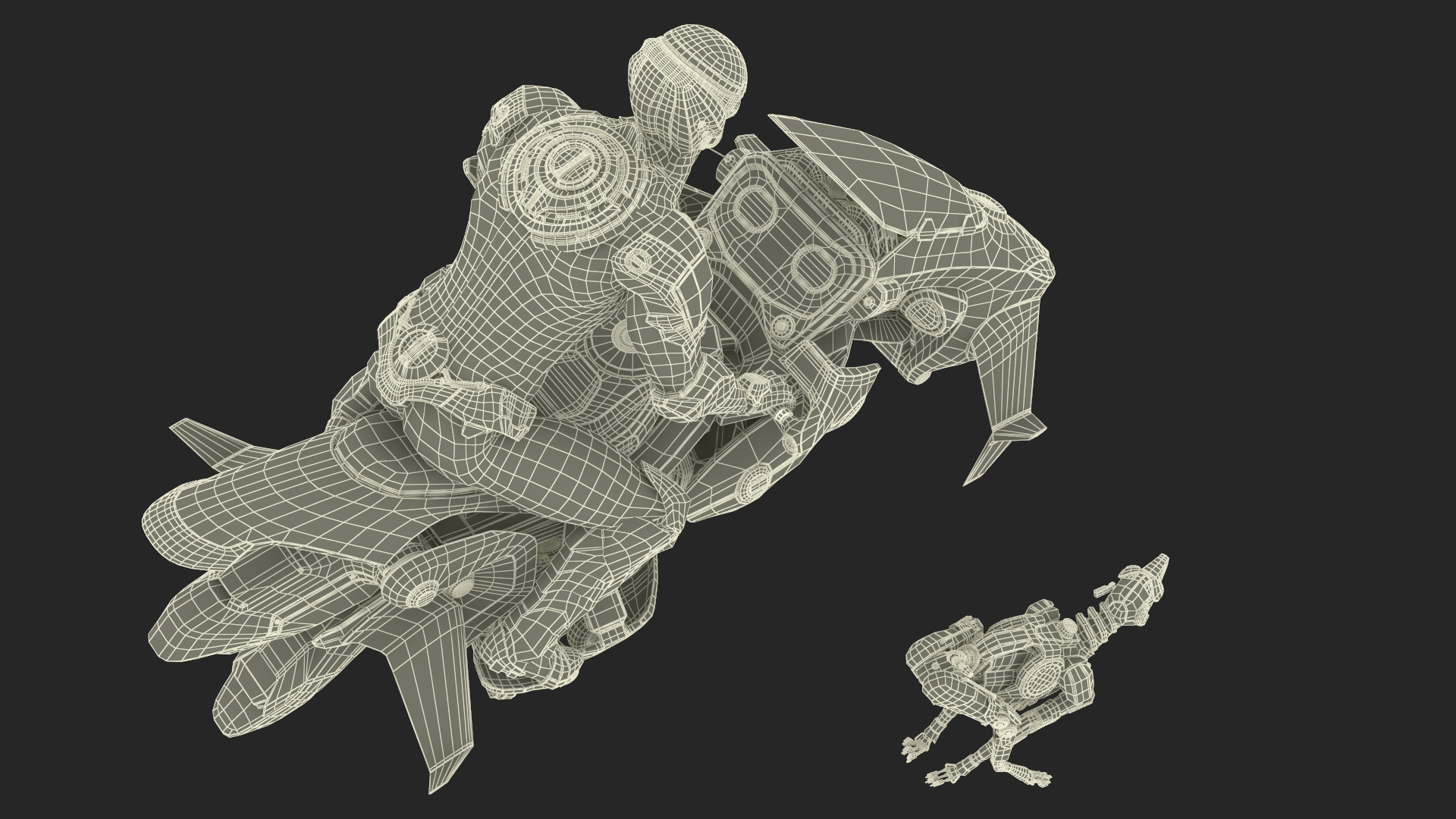 Sci Fi Police Pilot on Hoverbike with Robot Dog 3D