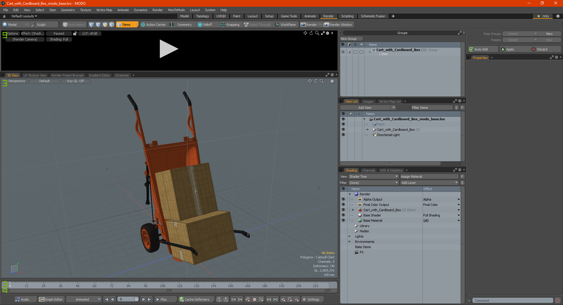 3D Cart with Cardboard Box model