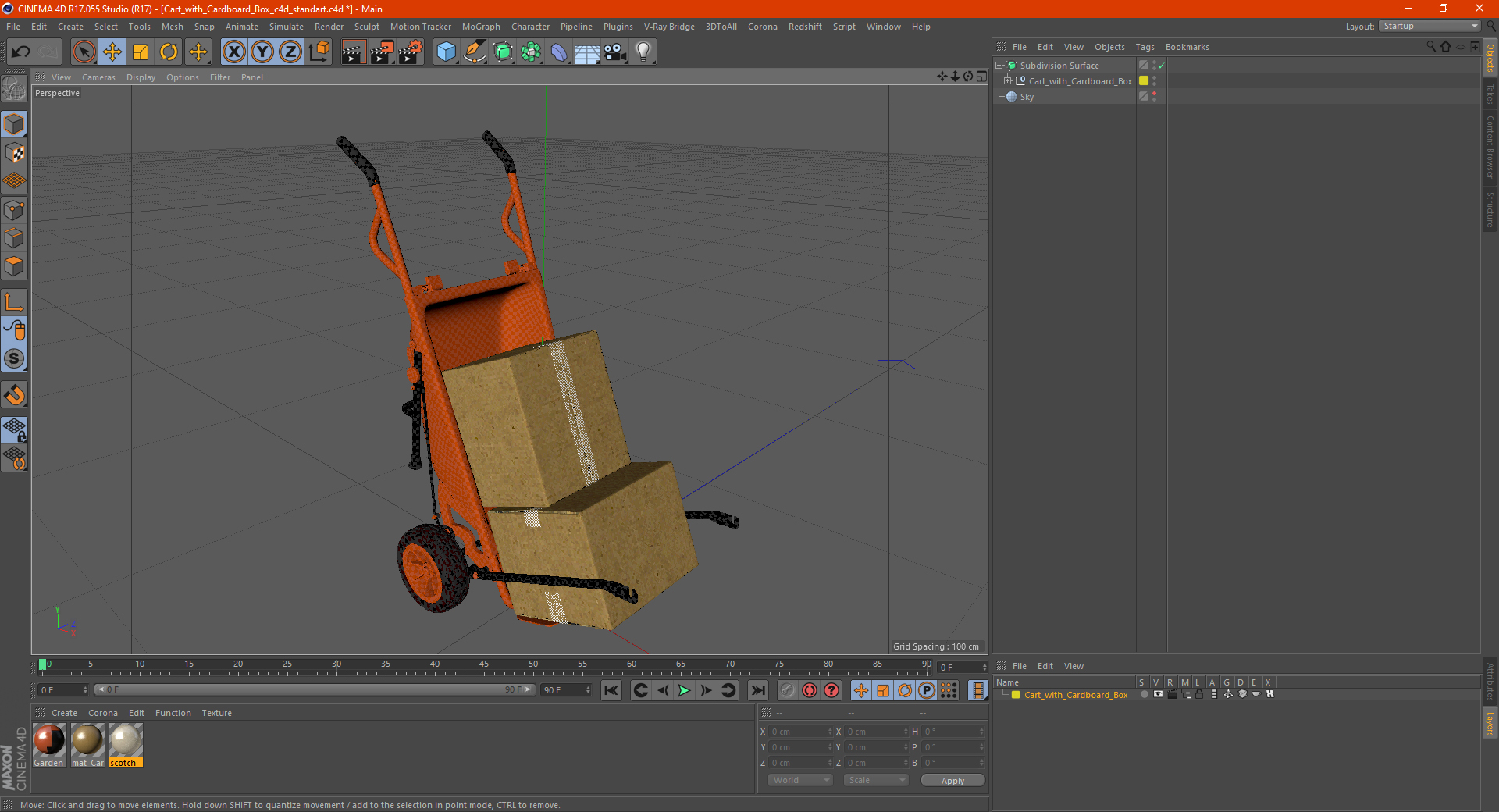 3D Cart with Cardboard Box model