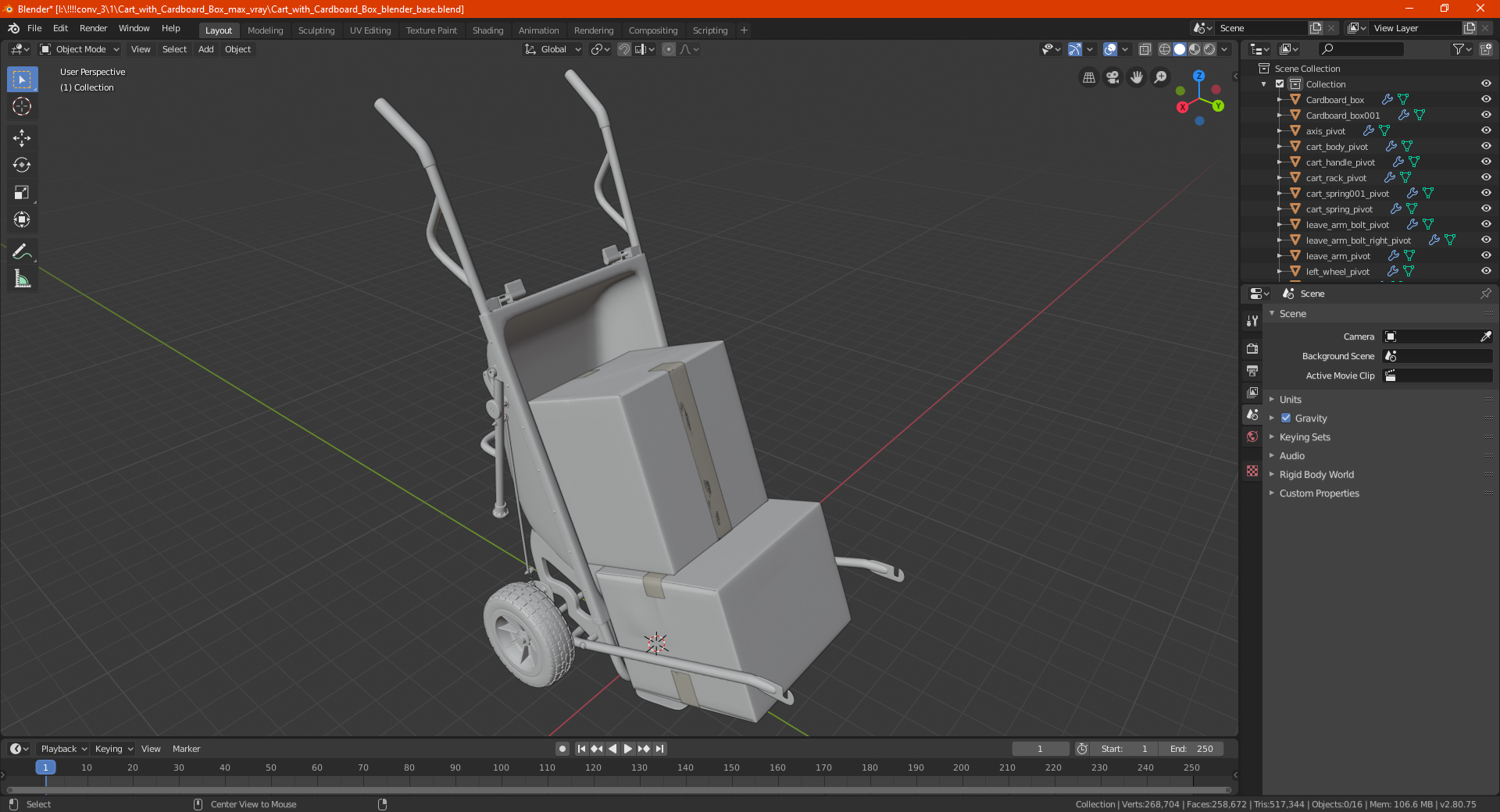 3D Cart with Cardboard Box model