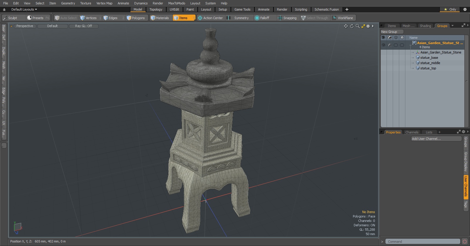 Asian Garden Statue Gray 3D model