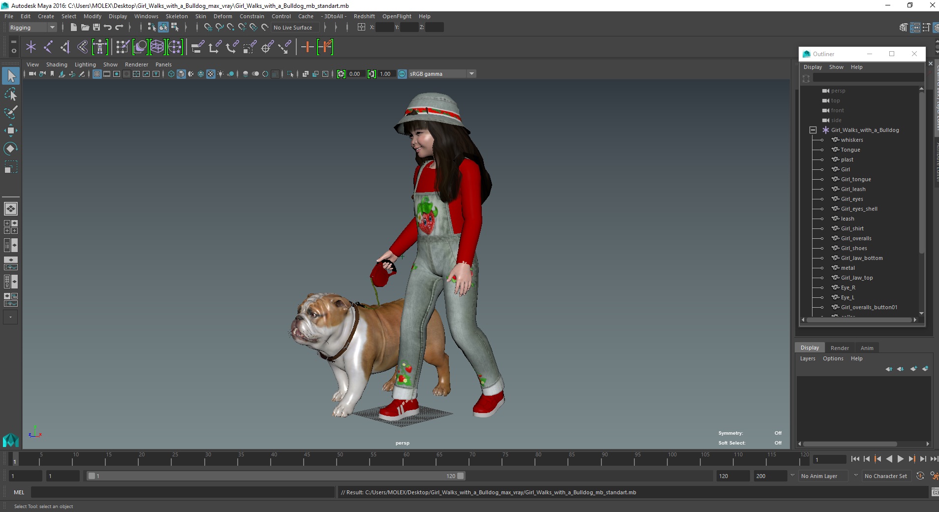 3D model Girl Walks with a Bulldog