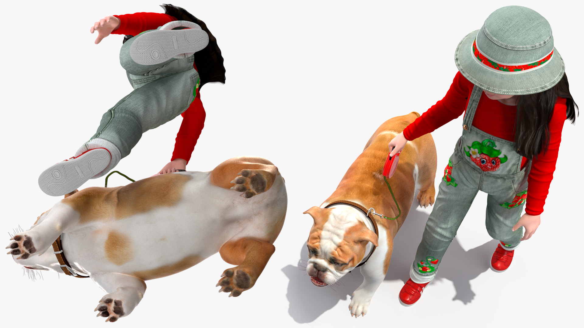 3D model Girl Walks with a Bulldog