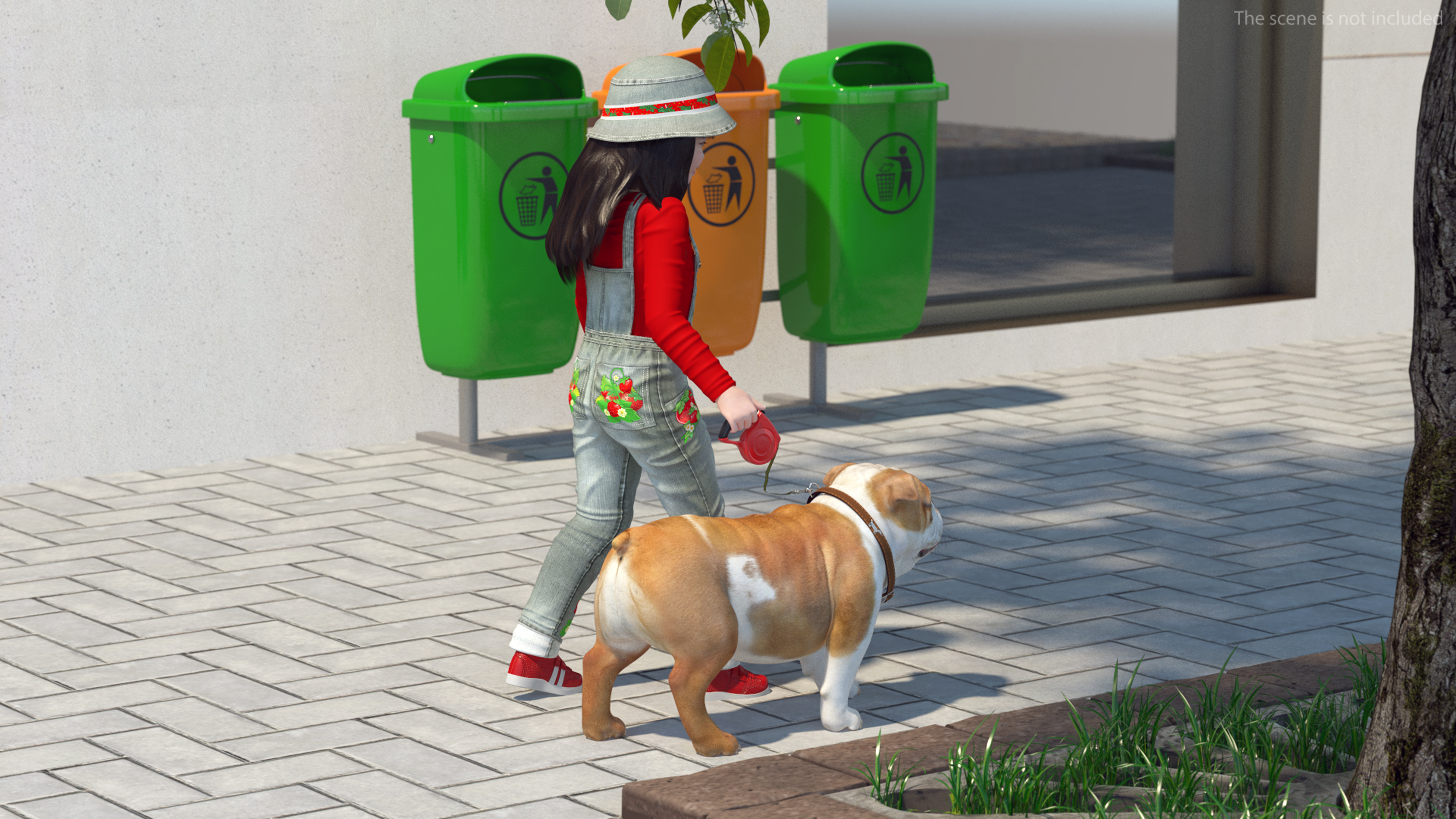 3D model Girl Walks with a Bulldog