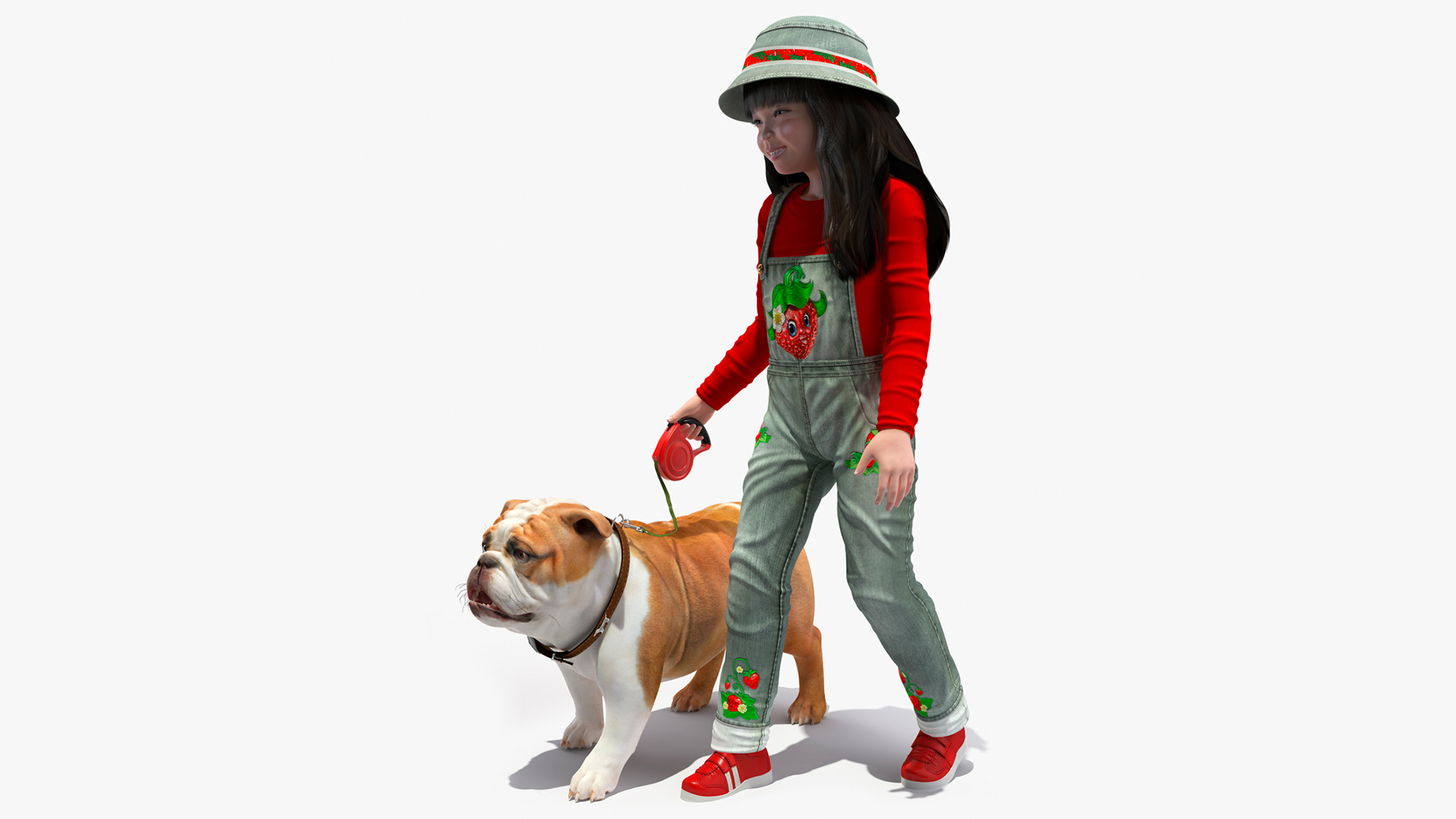 3D model Girl Walks with a Bulldog