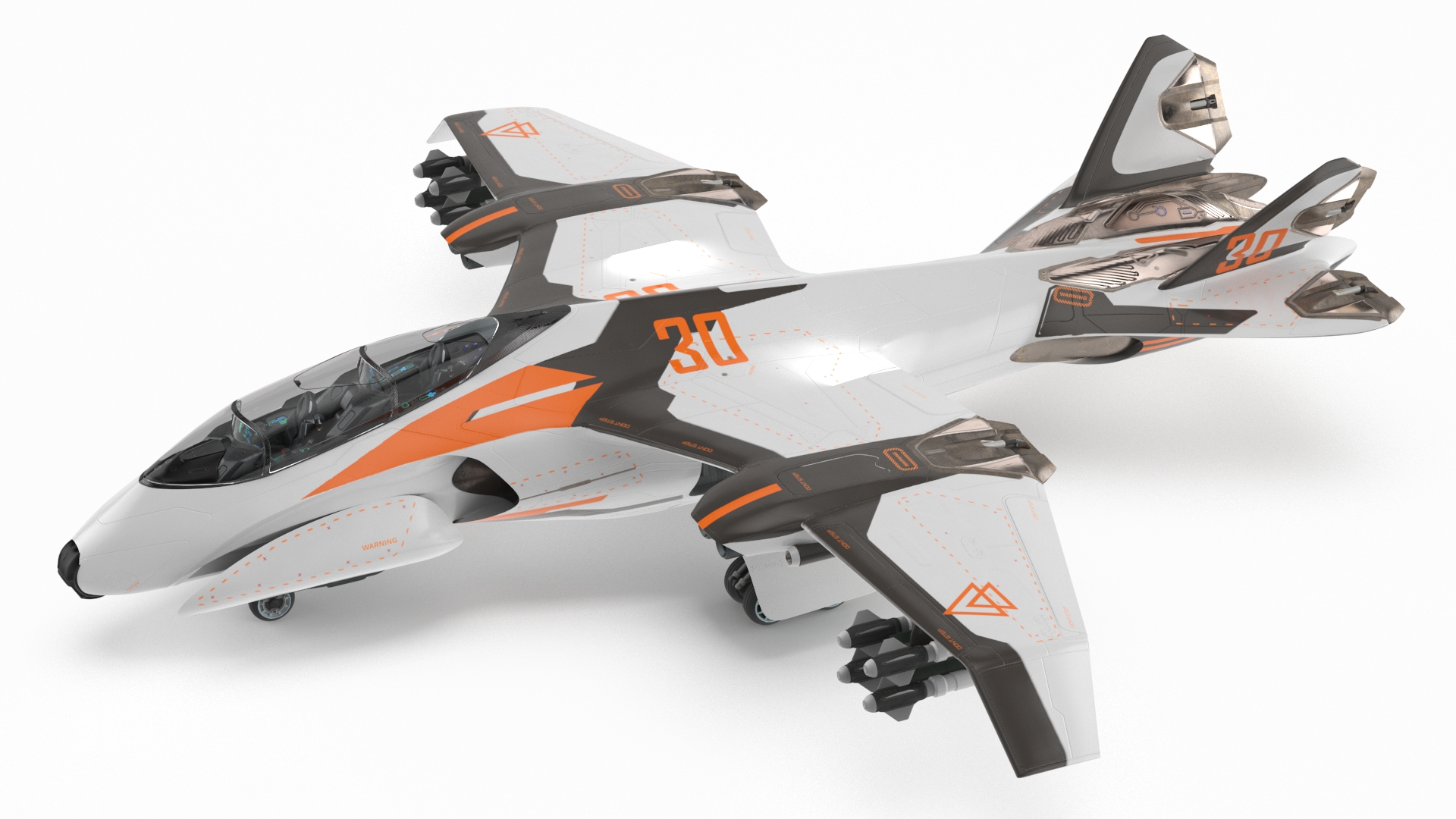 3D model White Futuristic Fighter with Missiles and Landing Gear