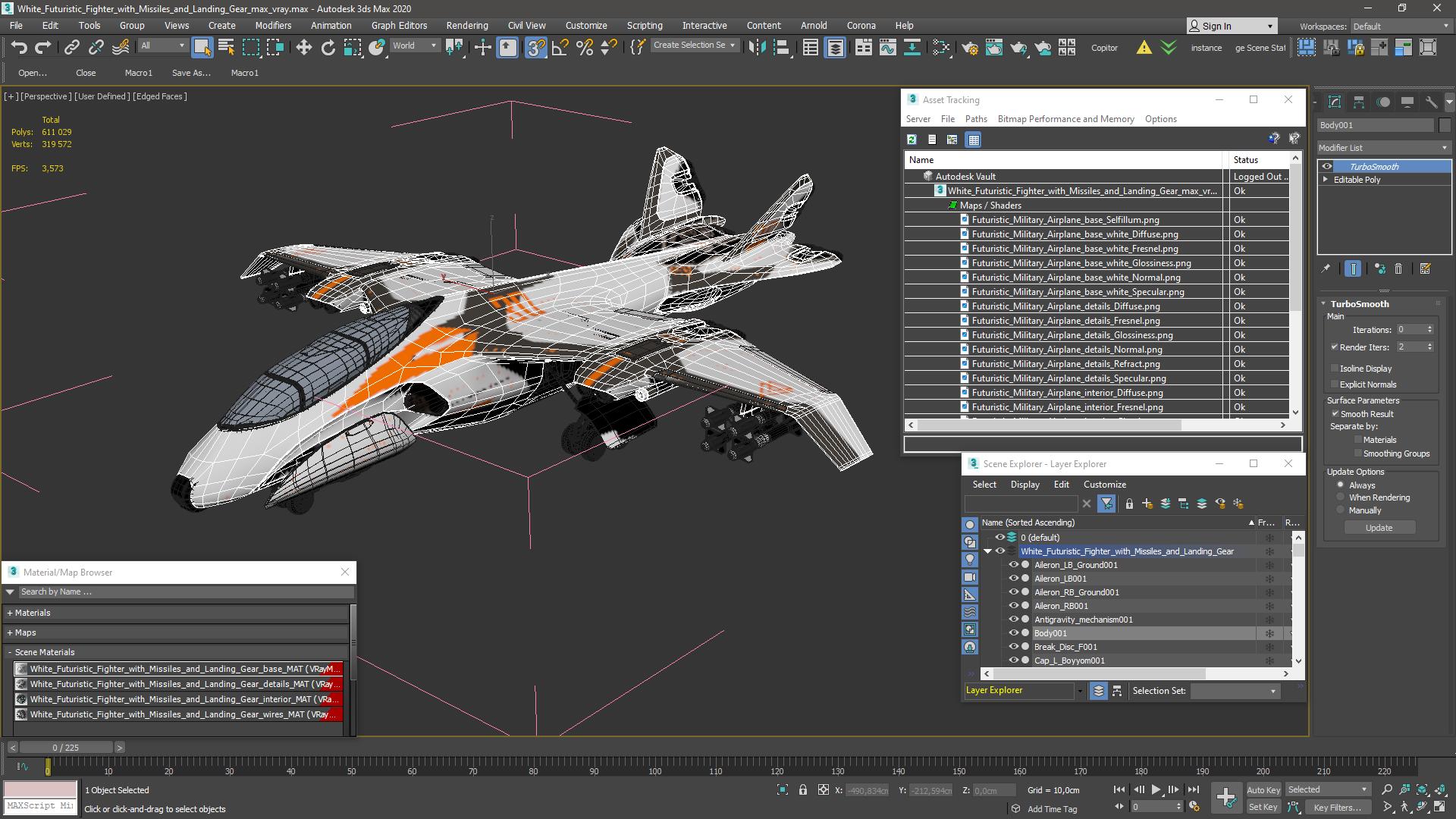 3D model White Futuristic Fighter with Missiles and Landing Gear