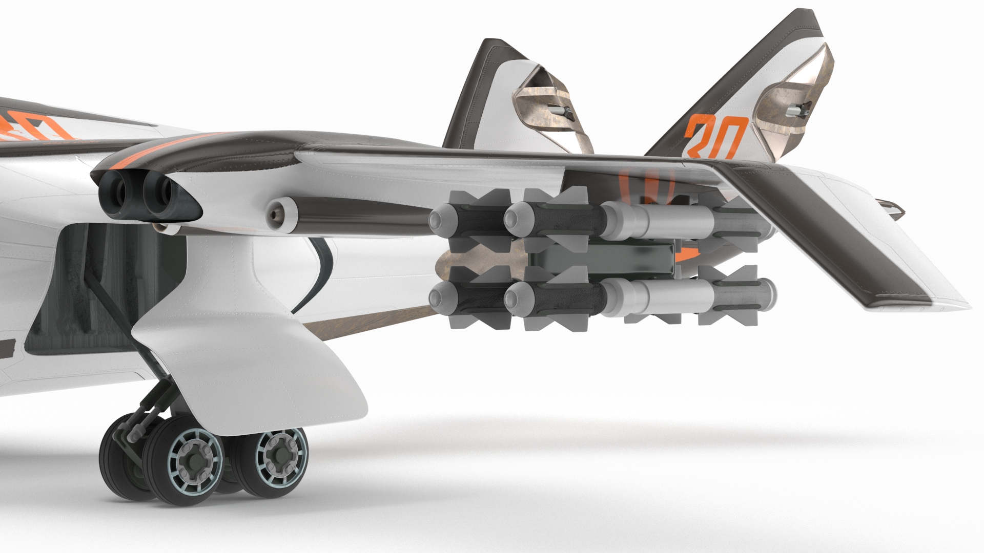 3D model White Futuristic Fighter with Missiles and Landing Gear