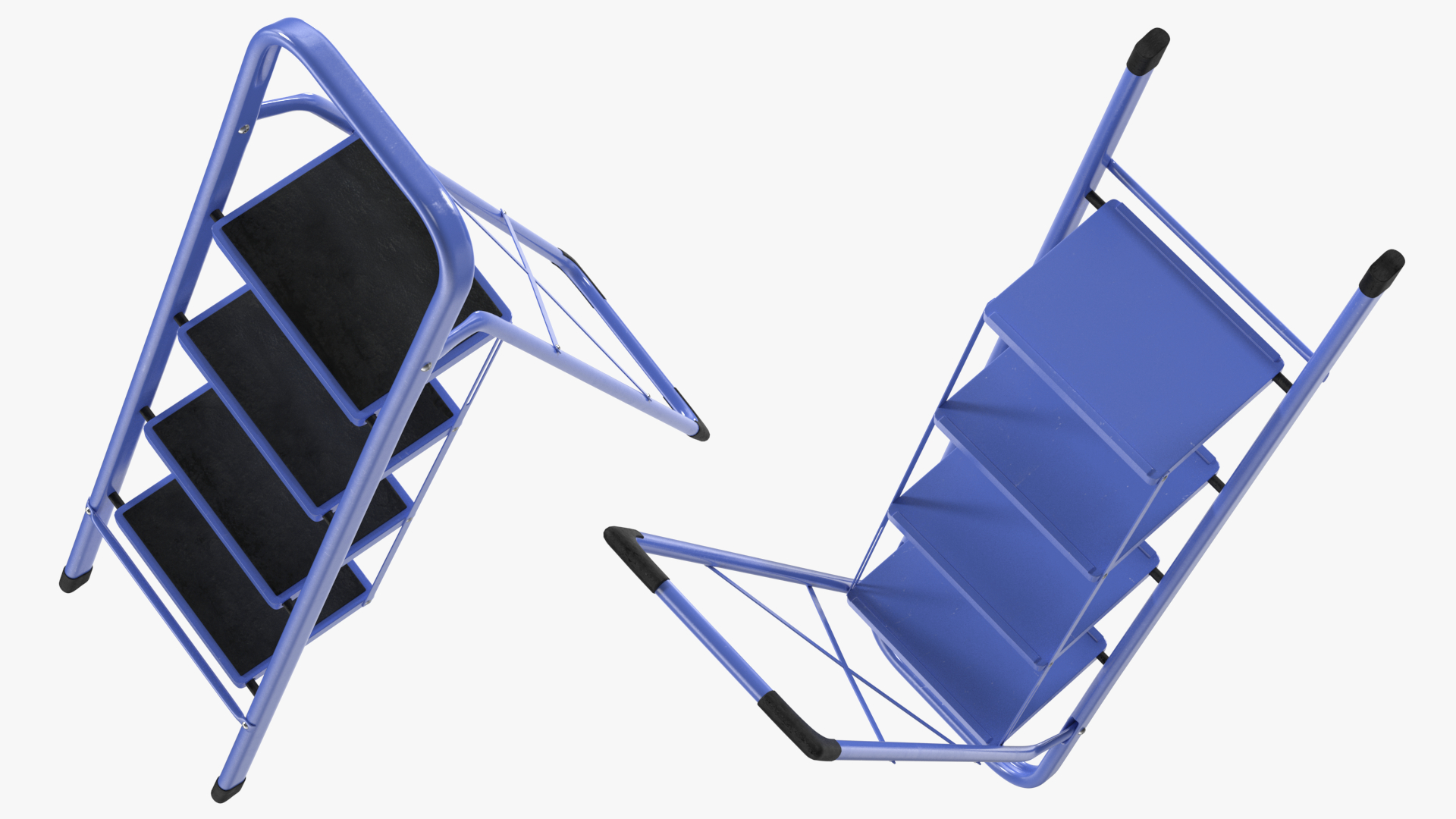 3D model Blue Steel Folding Ladder with 4 Anti Skid Steps Rigged