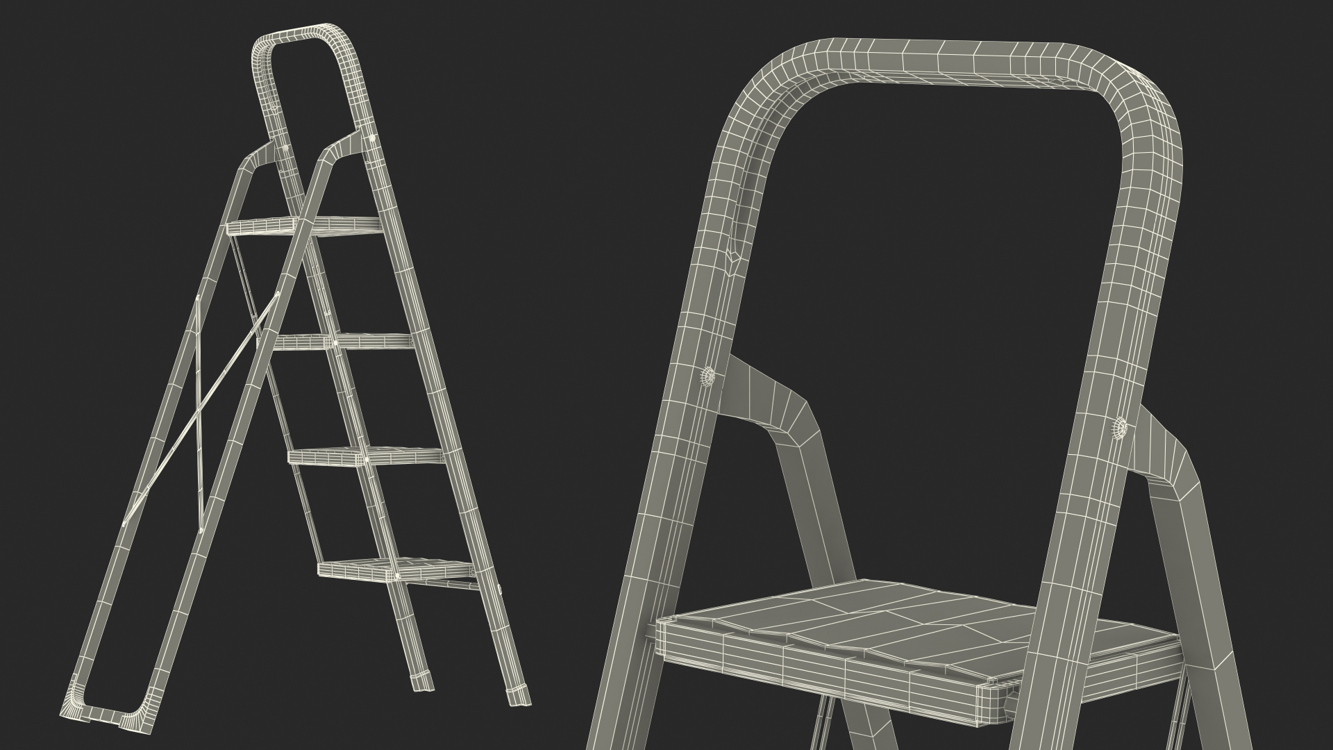 3D model Blue Steel Folding Ladder with 4 Anti Skid Steps Rigged