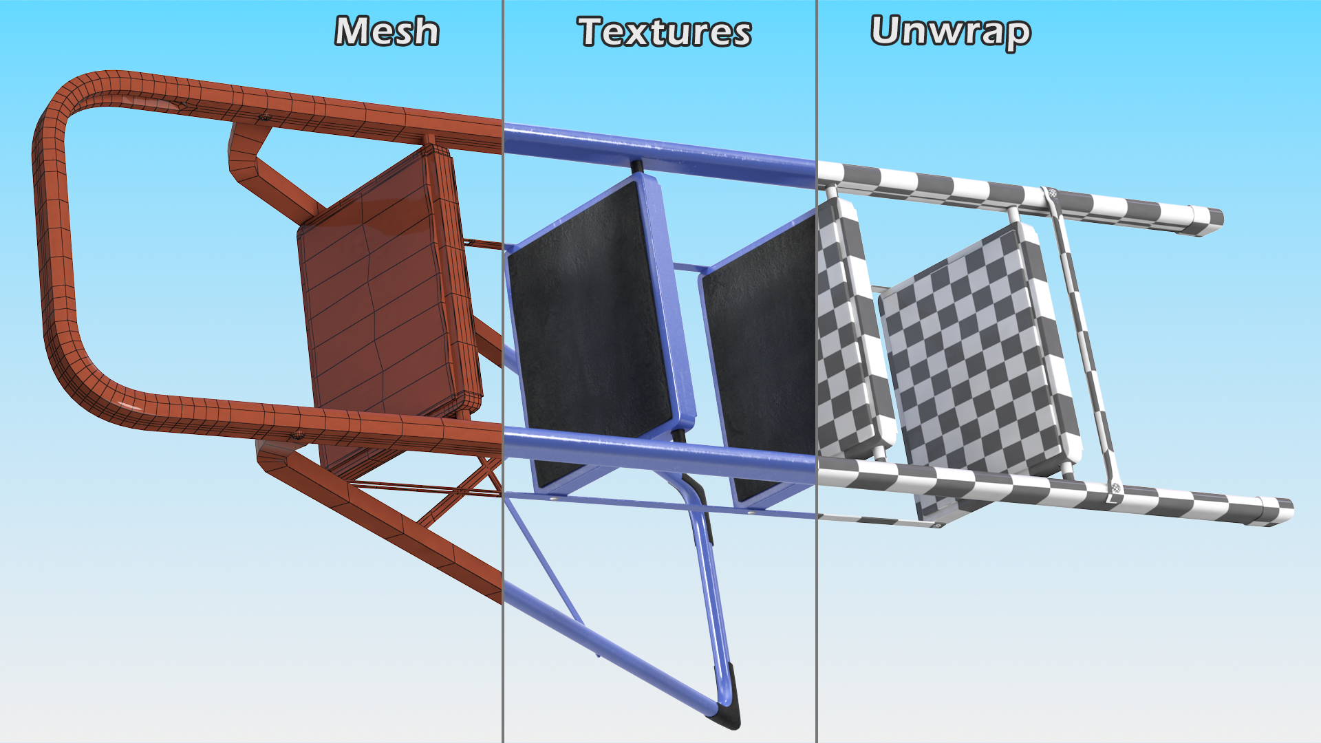 3D model Blue Steel Folding Ladder with 4 Anti Skid Steps Rigged