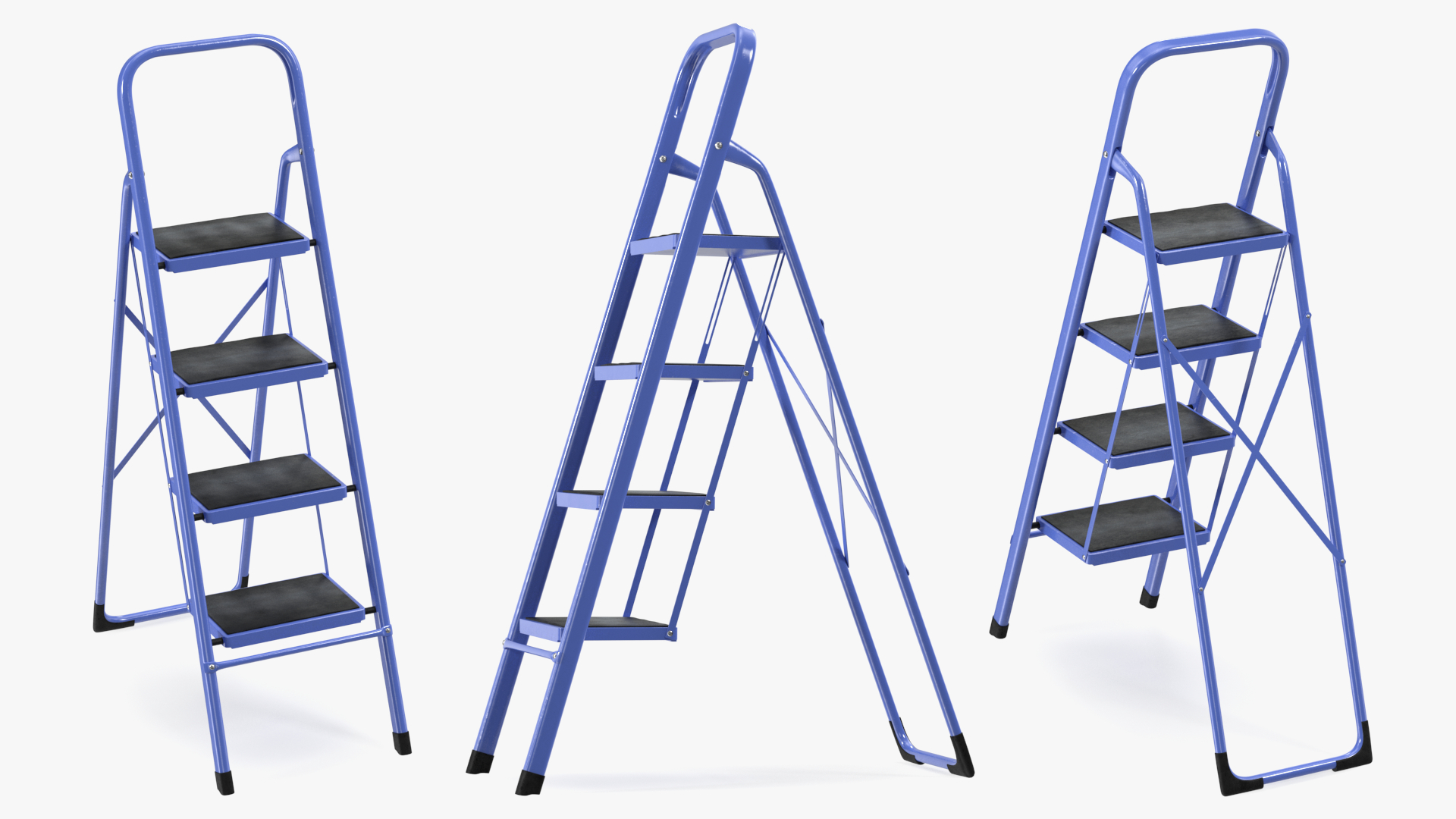 3D model Blue Steel Folding Ladder with 4 Anti Skid Steps Rigged
