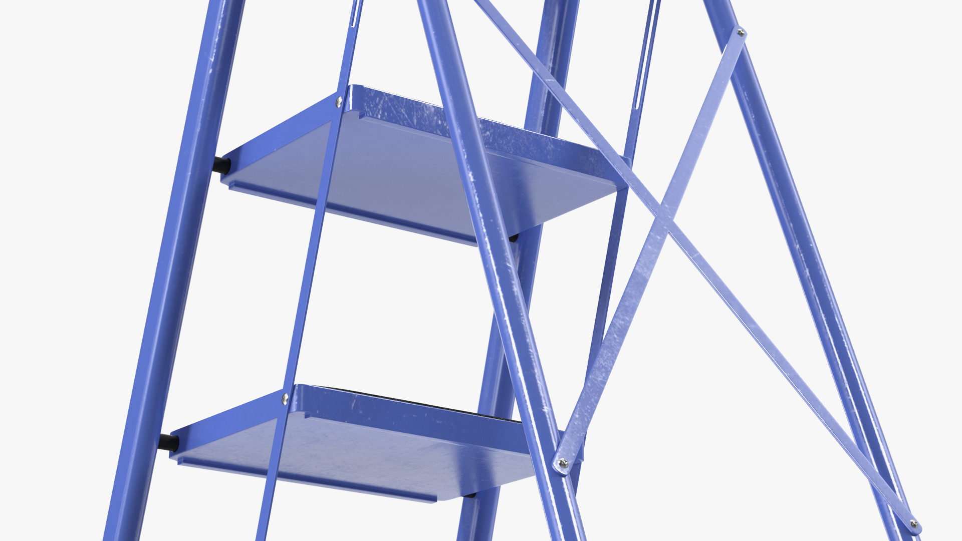 3D model Blue Steel Folding Ladder with 4 Anti Skid Steps Rigged