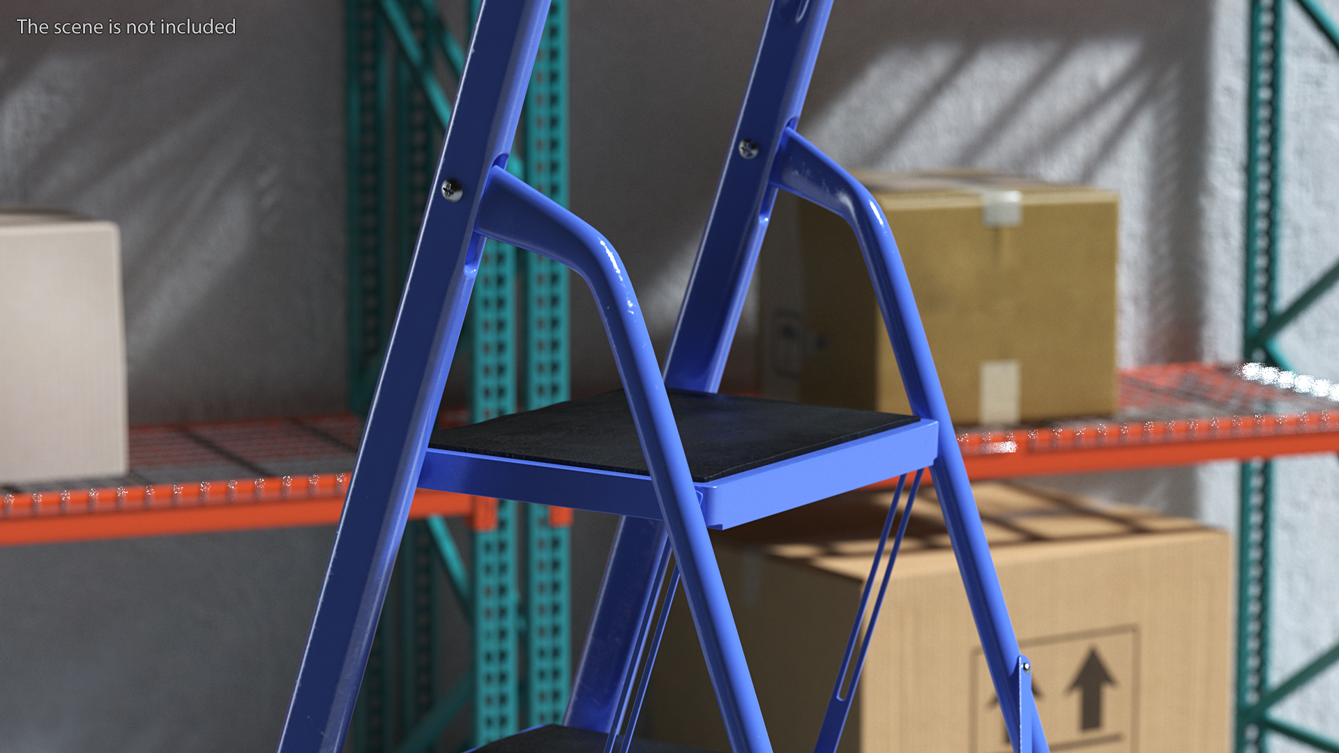 3D model Blue Steel Folding Ladder with 4 Anti Skid Steps Rigged
