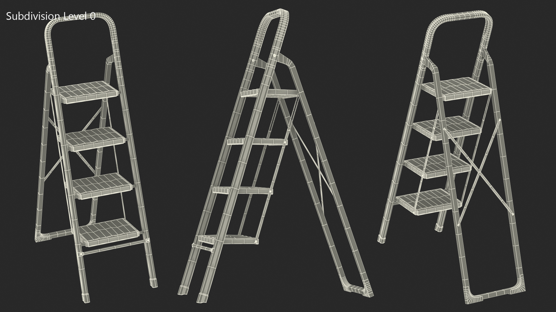 3D model Blue Steel Folding Ladder with 4 Anti Skid Steps Rigged