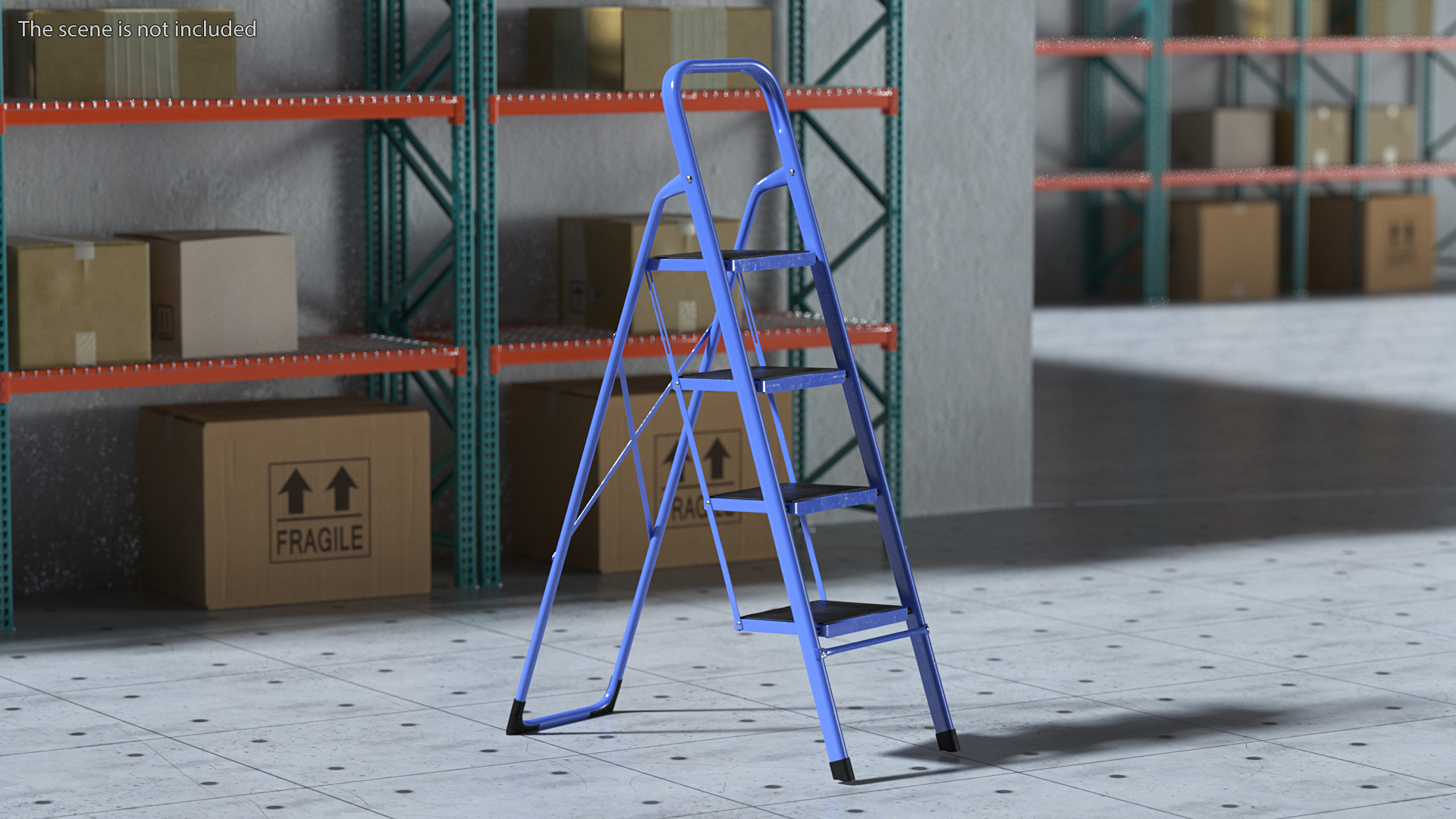 3D model Blue Steel Folding Ladder with 4 Anti Skid Steps Rigged