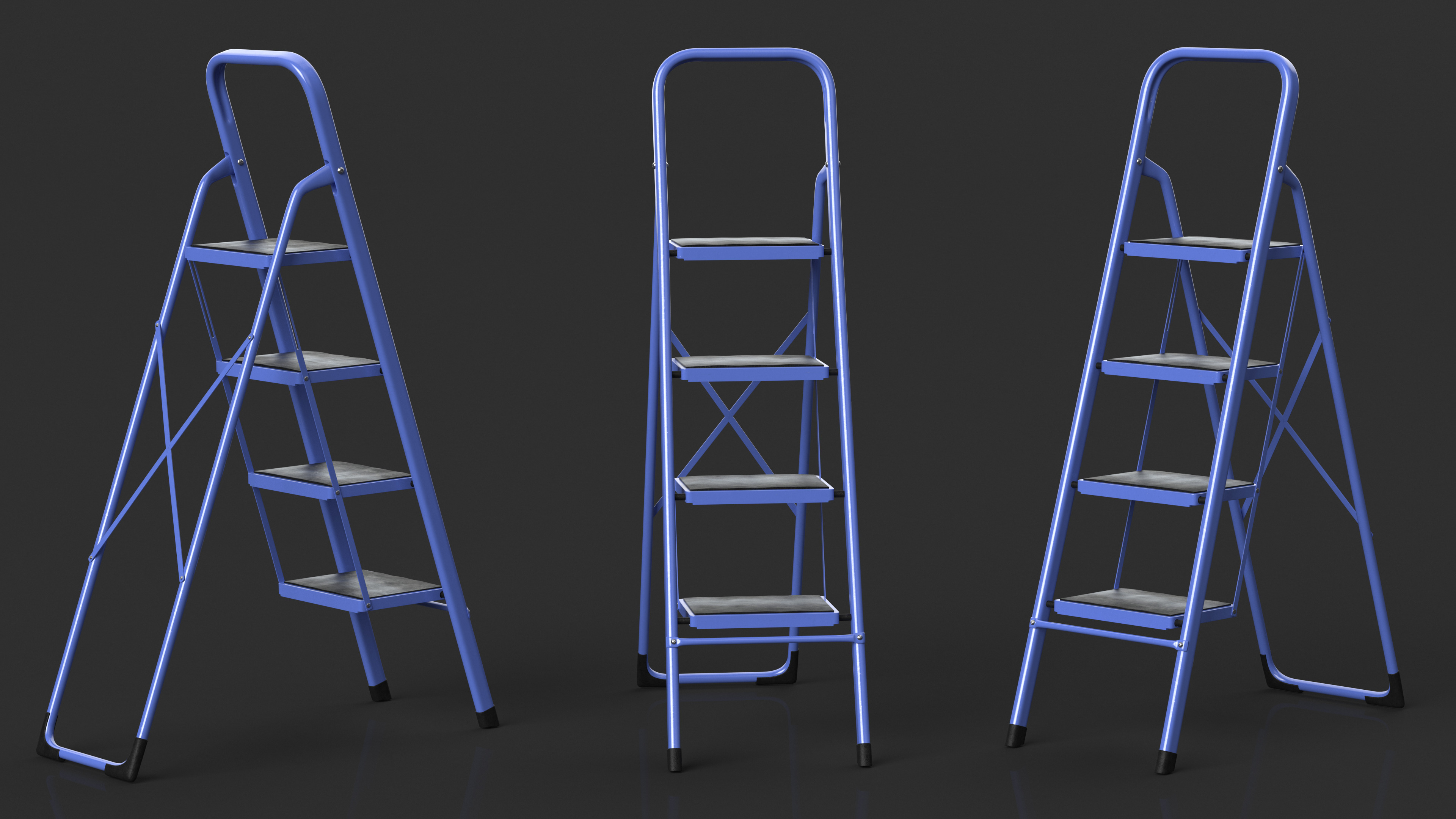 3D model Blue Steel Folding Ladder with 4 Anti Skid Steps Rigged