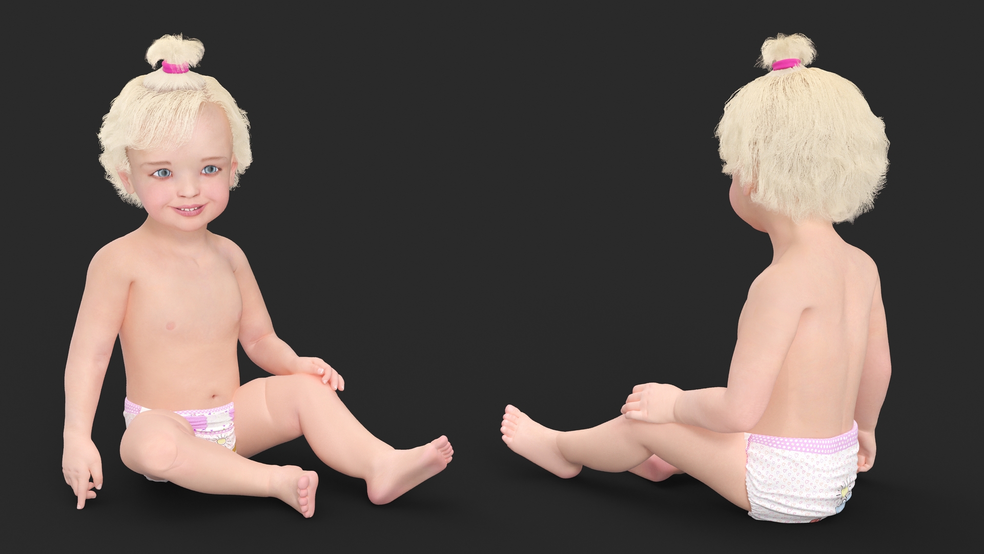 Baby Girl Wearing Diaper Sitting 3D