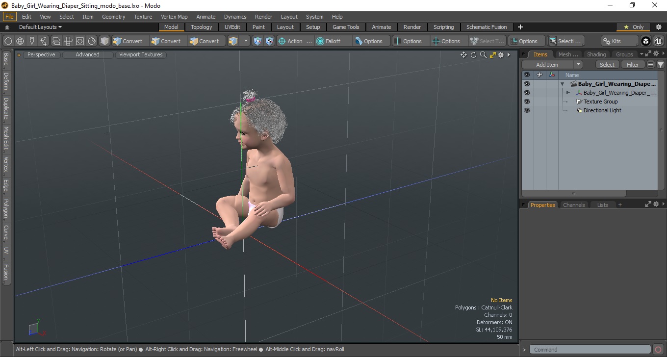 Baby Girl Wearing Diaper Sitting 3D