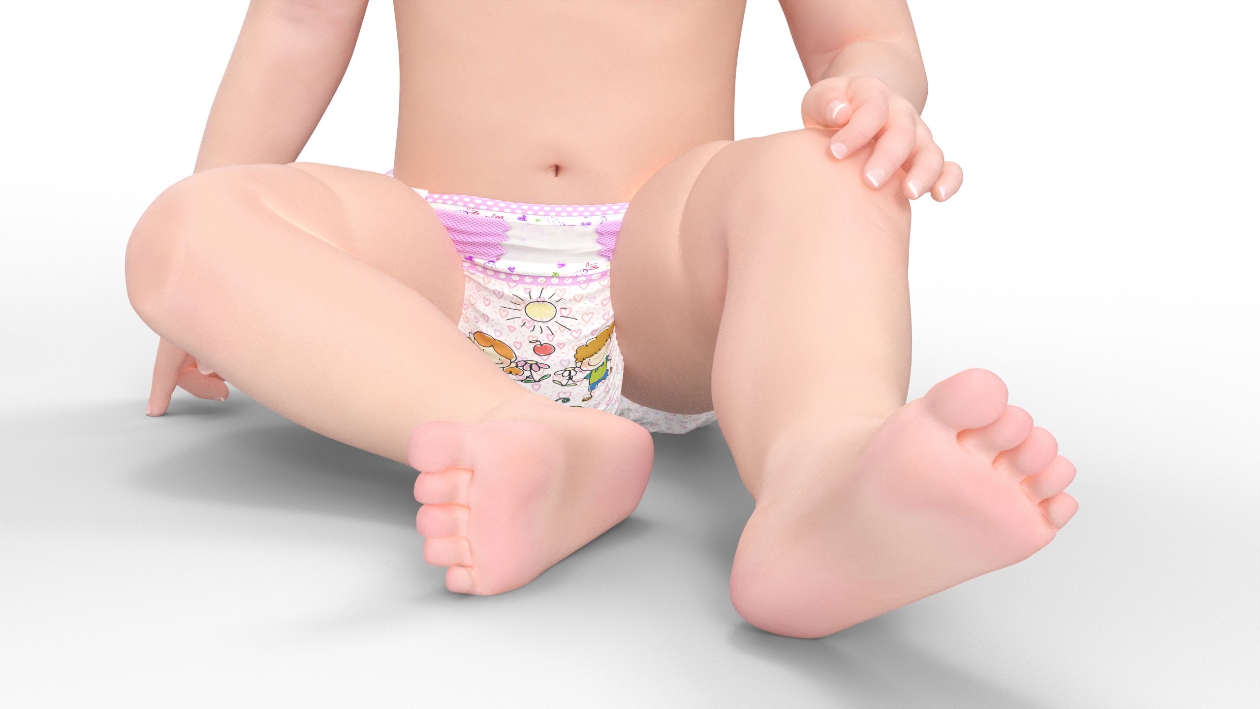 Baby Girl Wearing Diaper Sitting 3D