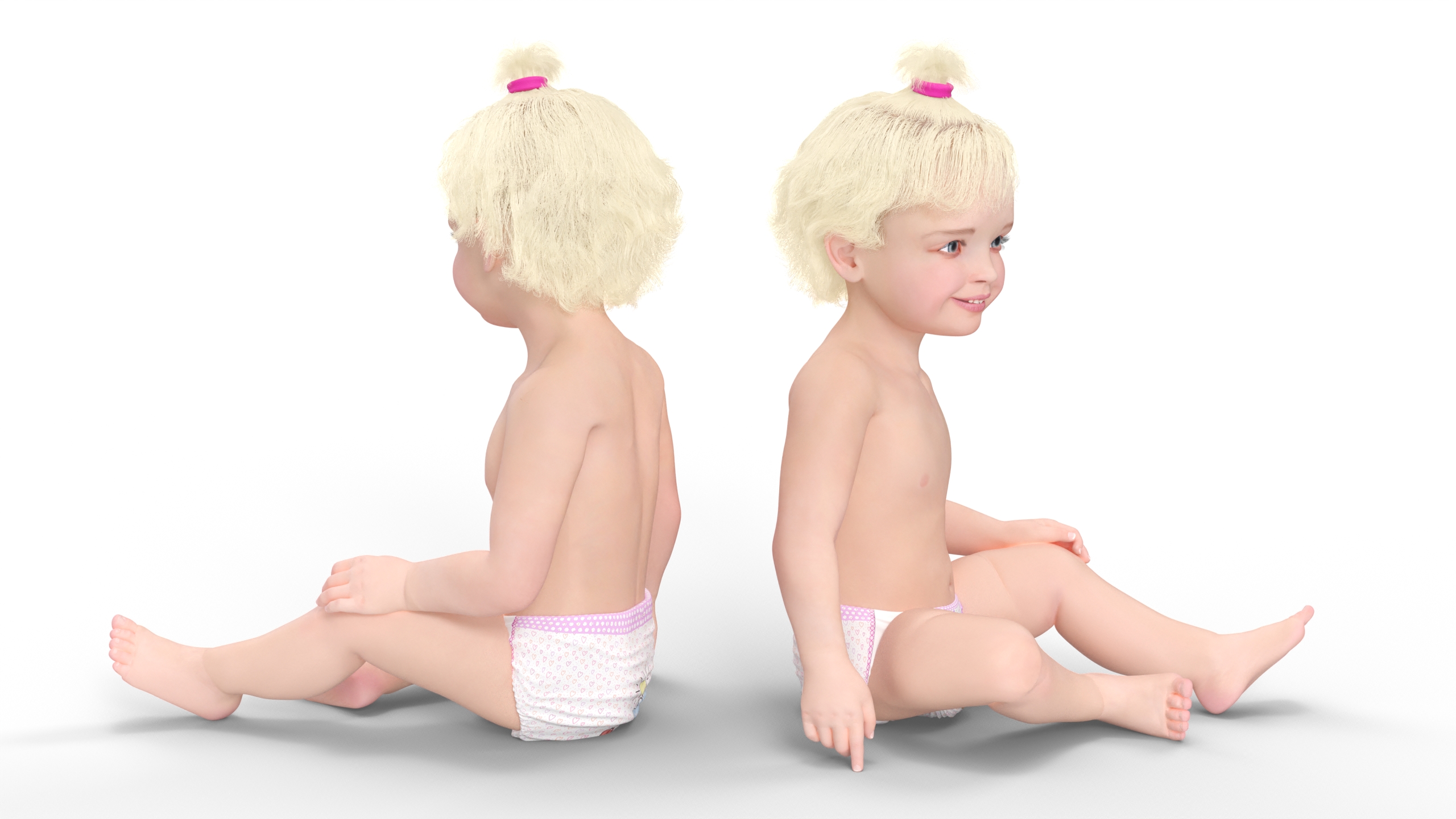 Baby Girl Wearing Diaper Sitting 3D