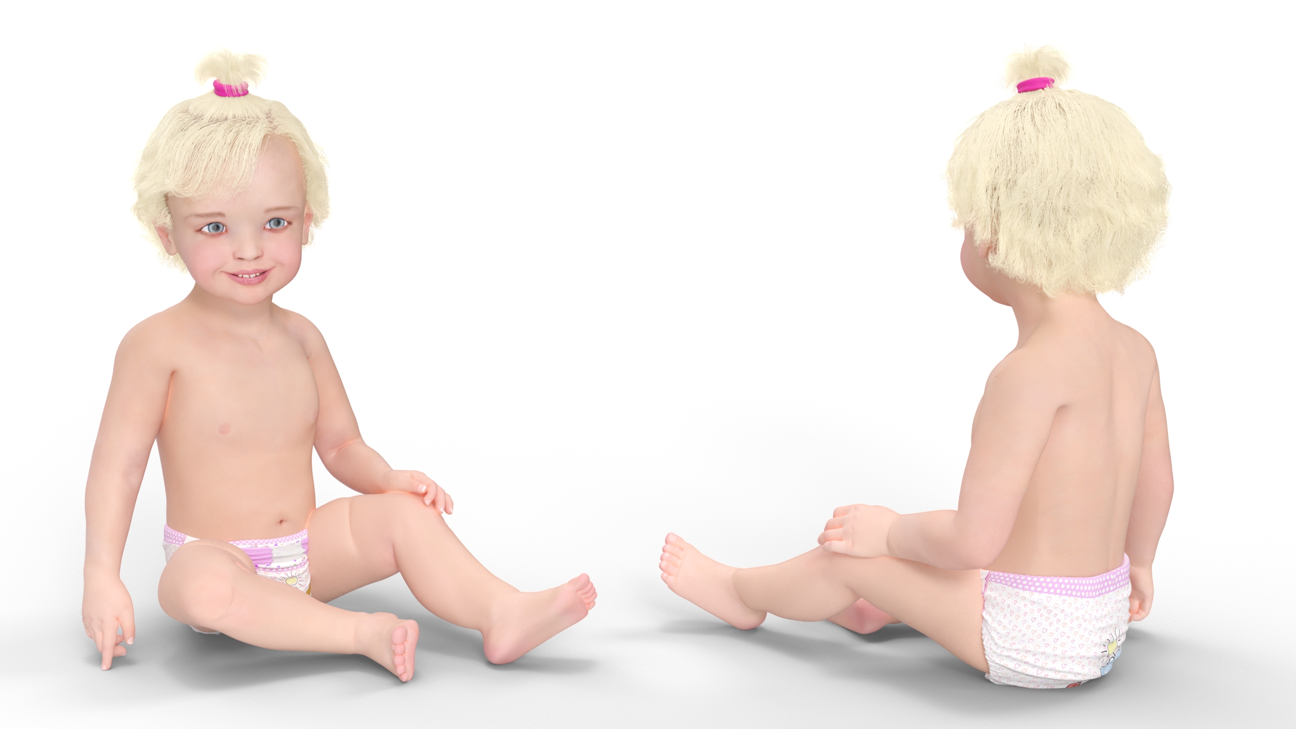Baby Girl Wearing Diaper Sitting 3D