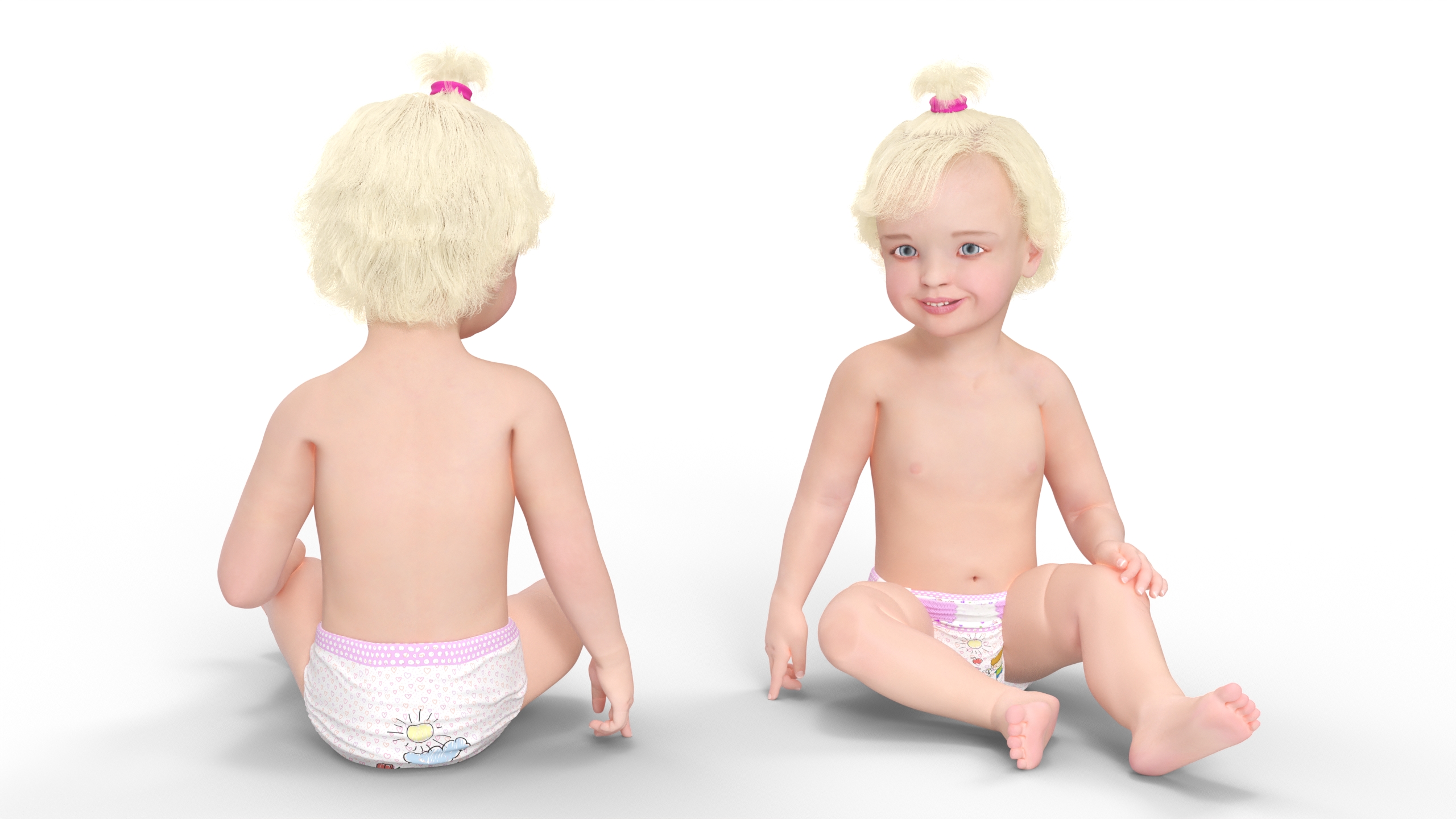 Baby Girl Wearing Diaper Sitting 3D
