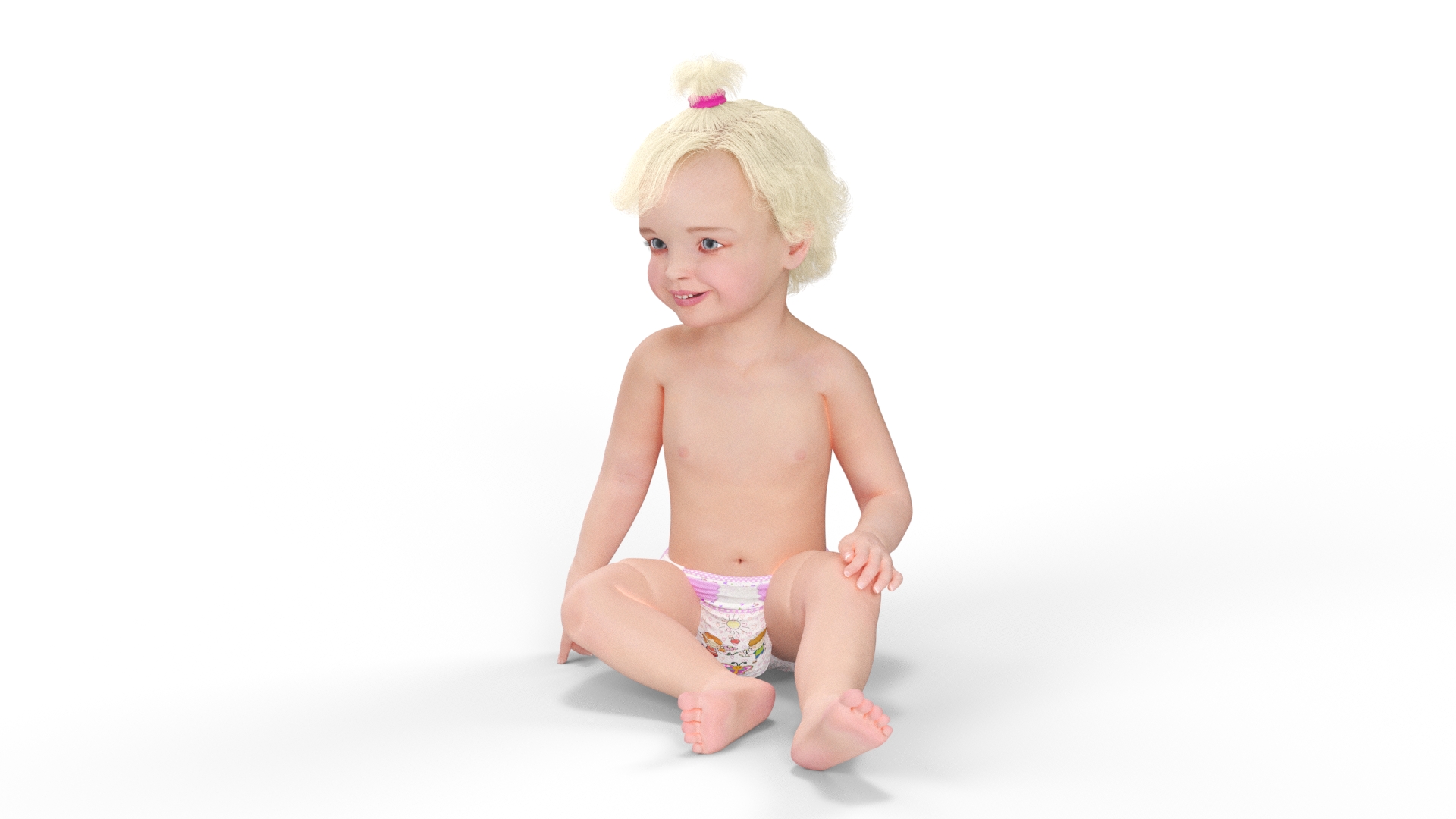 Baby Girl Wearing Diaper Sitting 3D