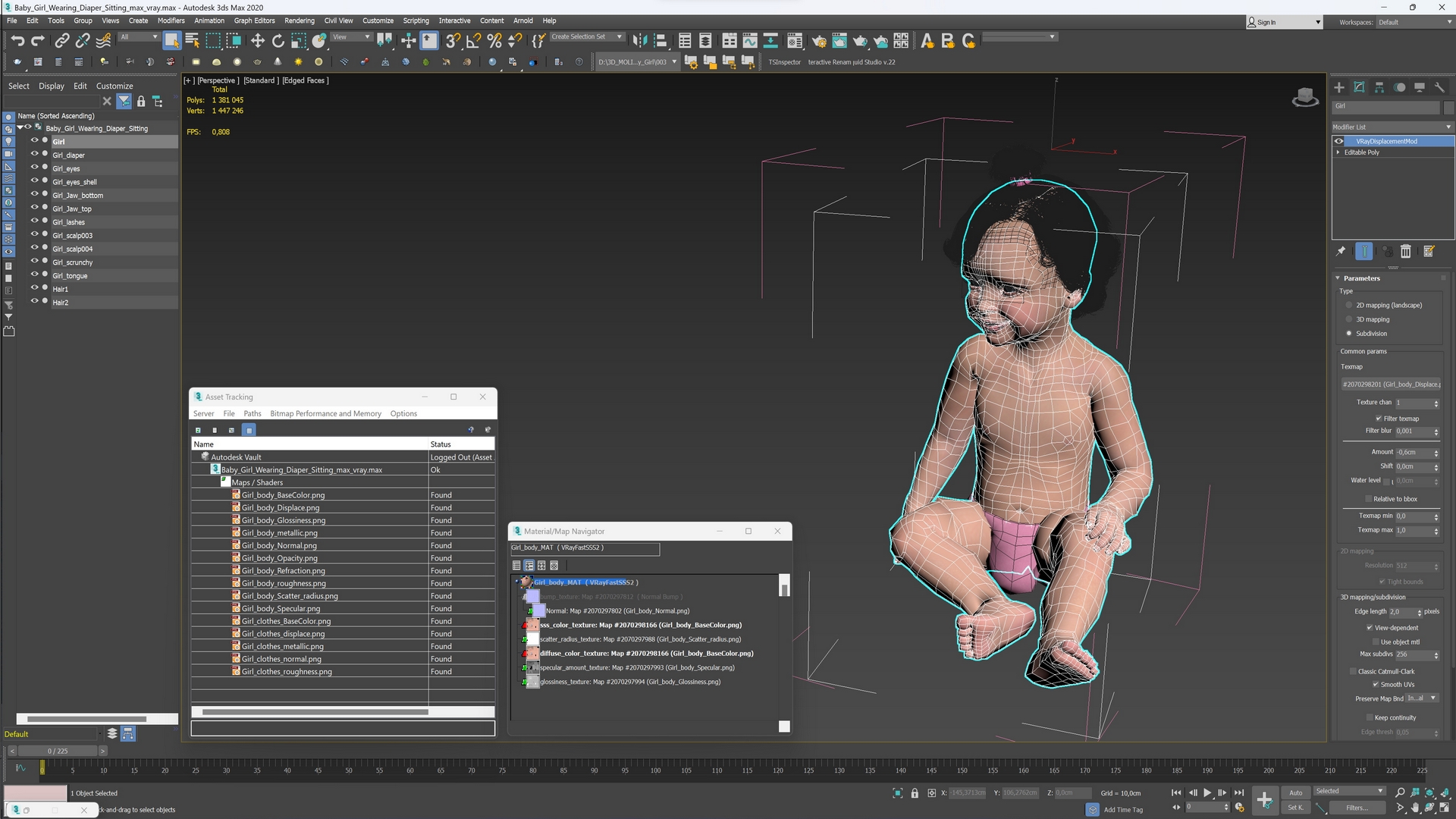 Baby Girl Wearing Diaper Sitting 3D