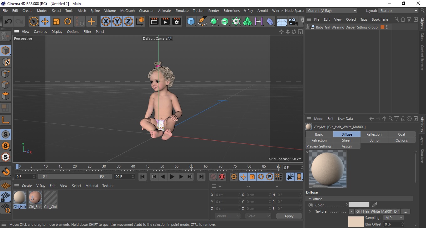 Baby Girl Wearing Diaper Sitting 3D