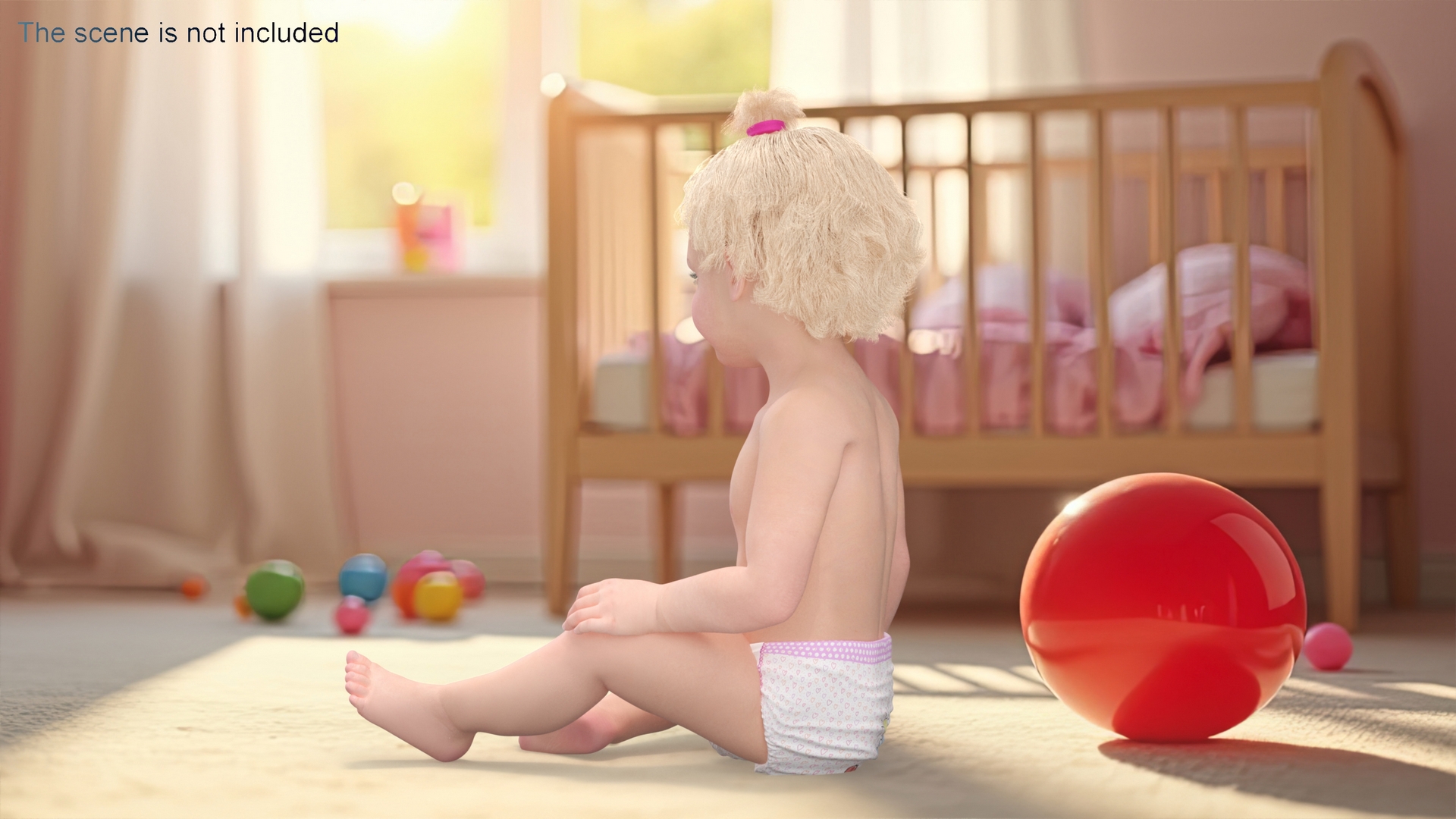 Baby Girl Wearing Diaper Sitting 3D