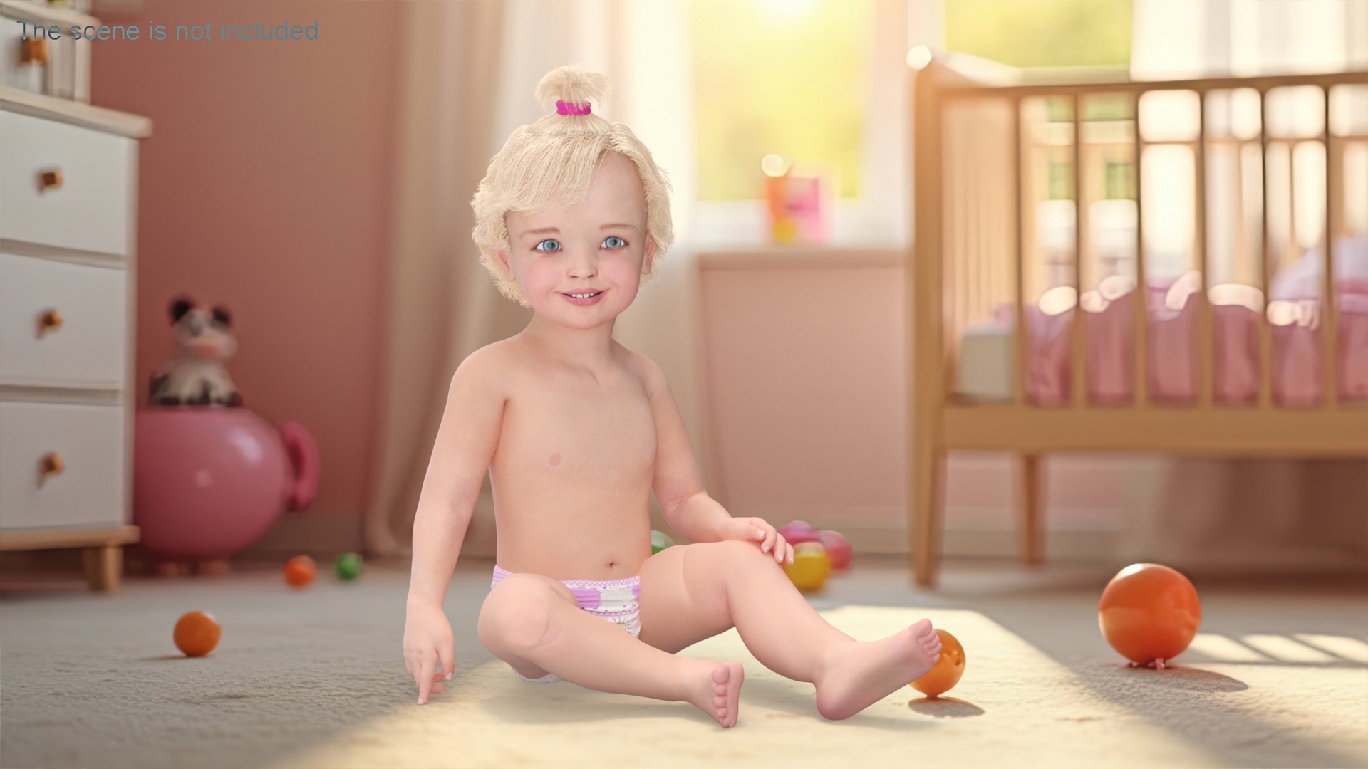 Baby Girl Wearing Diaper Sitting 3D