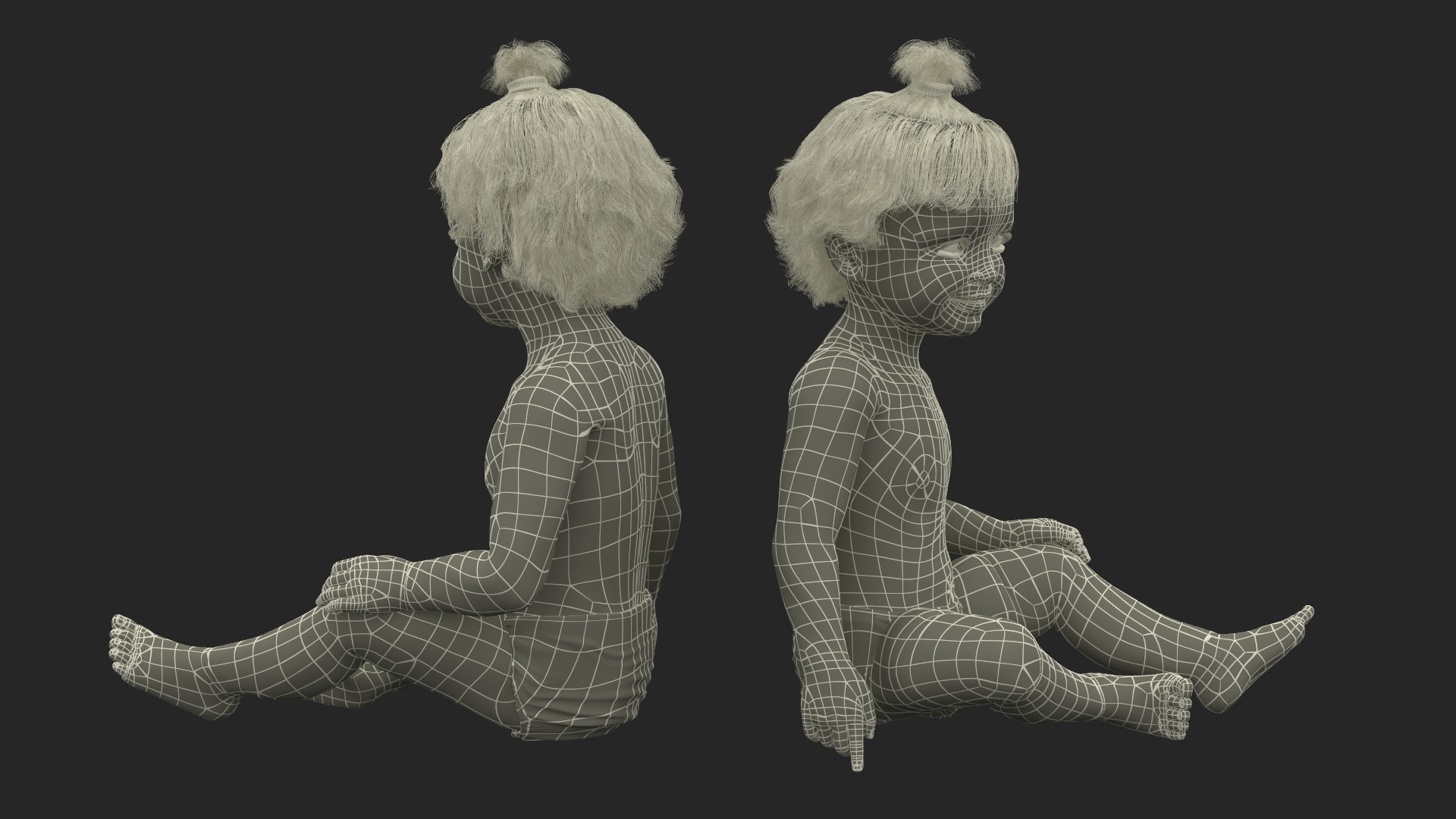 Baby Girl Wearing Diaper Sitting 3D