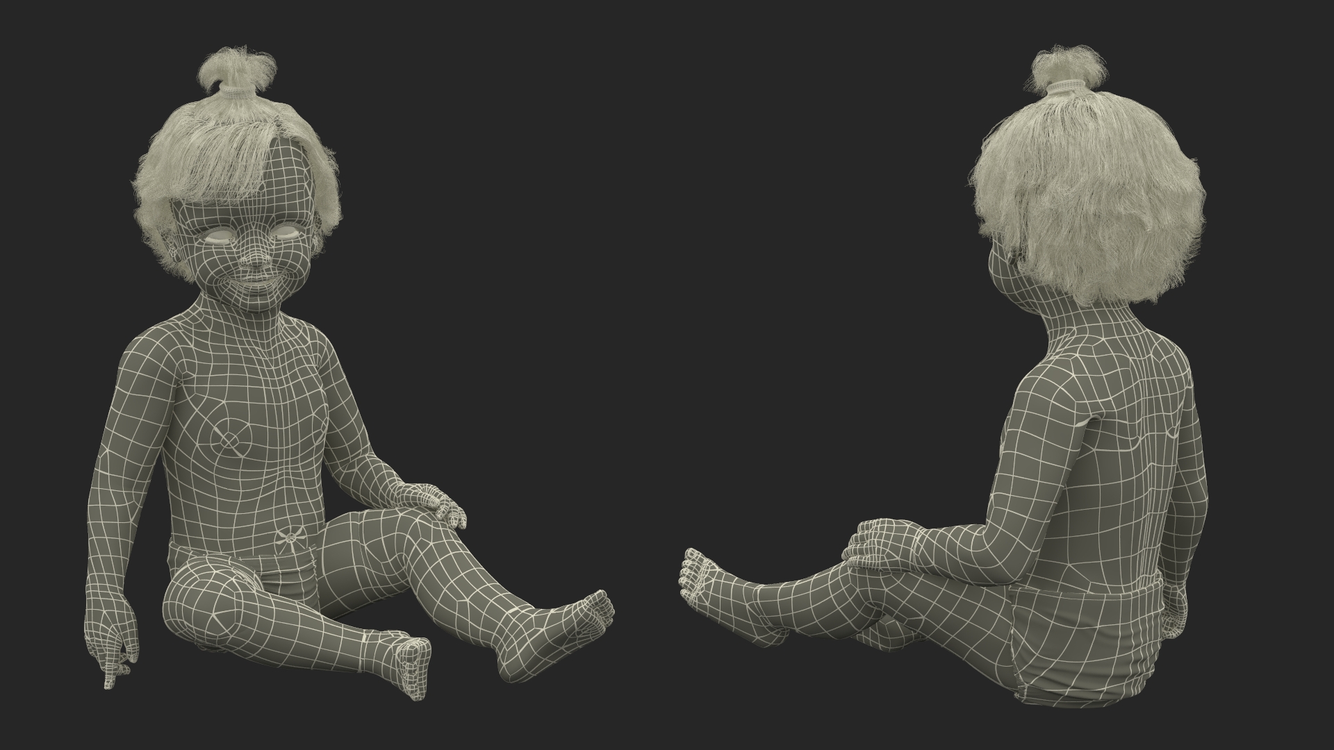 Baby Girl Wearing Diaper Sitting 3D