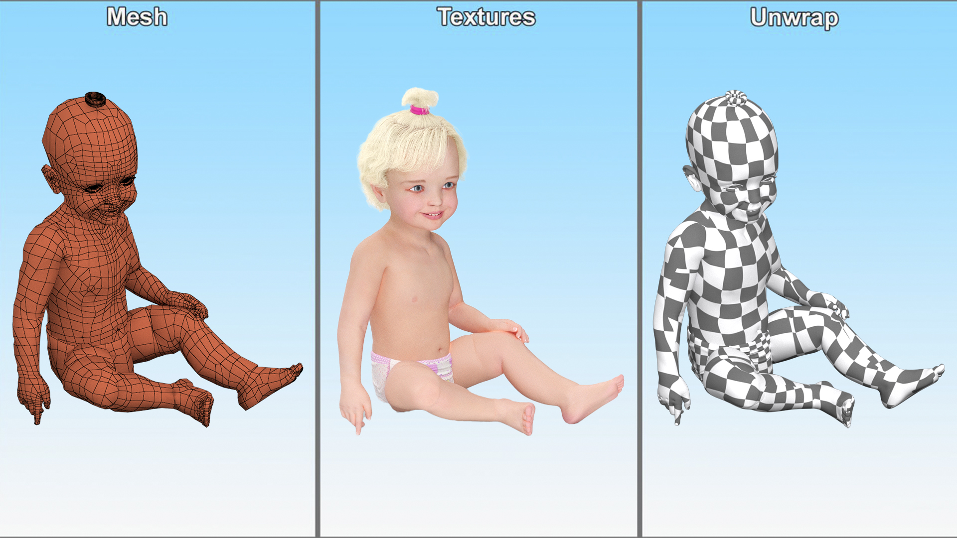 Baby Girl Wearing Diaper Sitting 3D