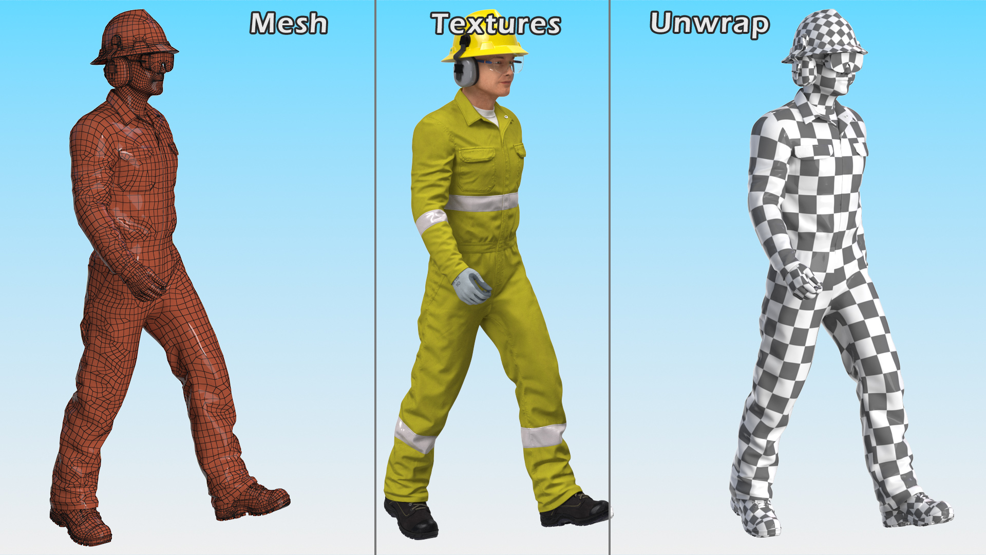3D Gas Worker Fully Equipped Walking Pose model