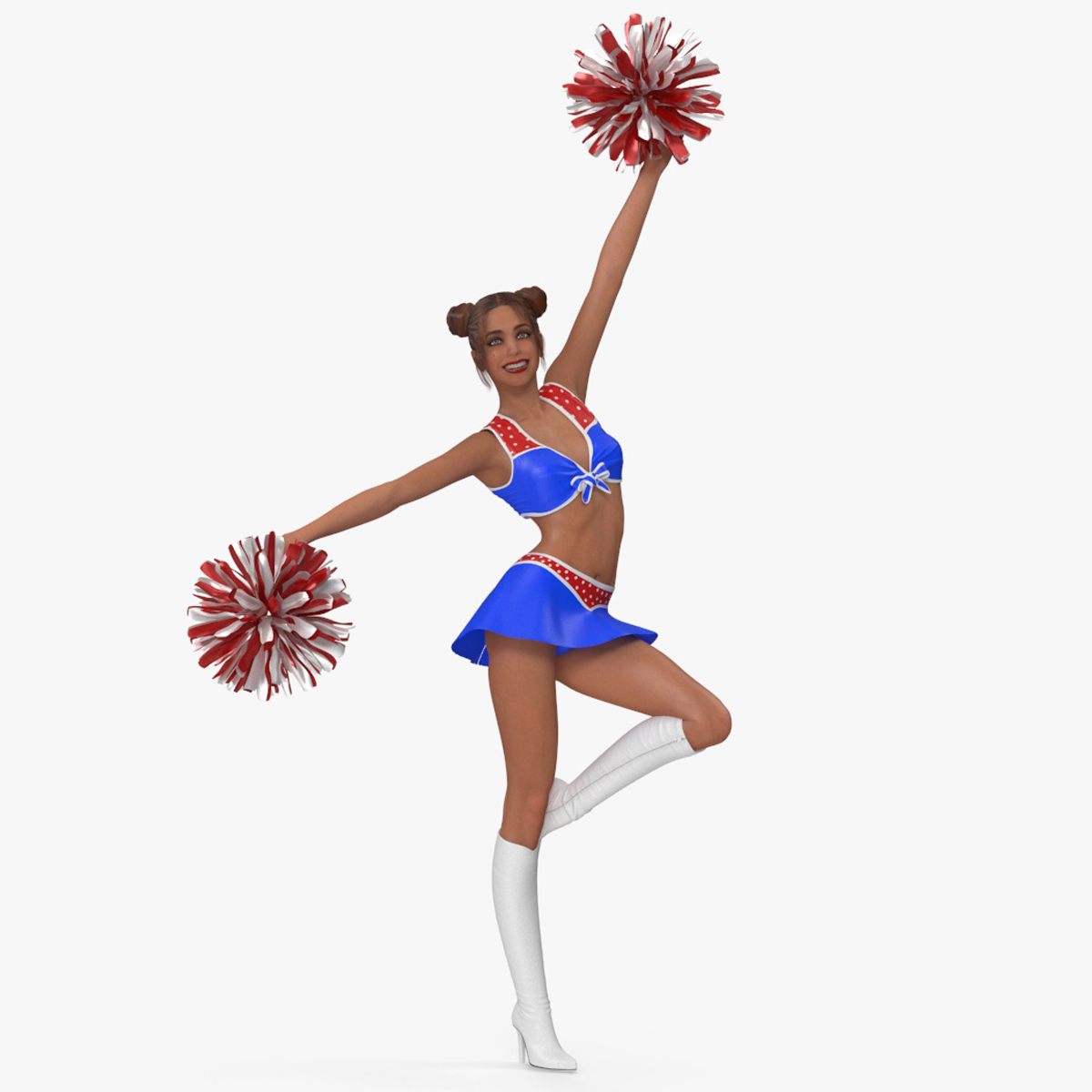 3D model European Woman Dancer with Pompoms Rigged for Cinema 4D
